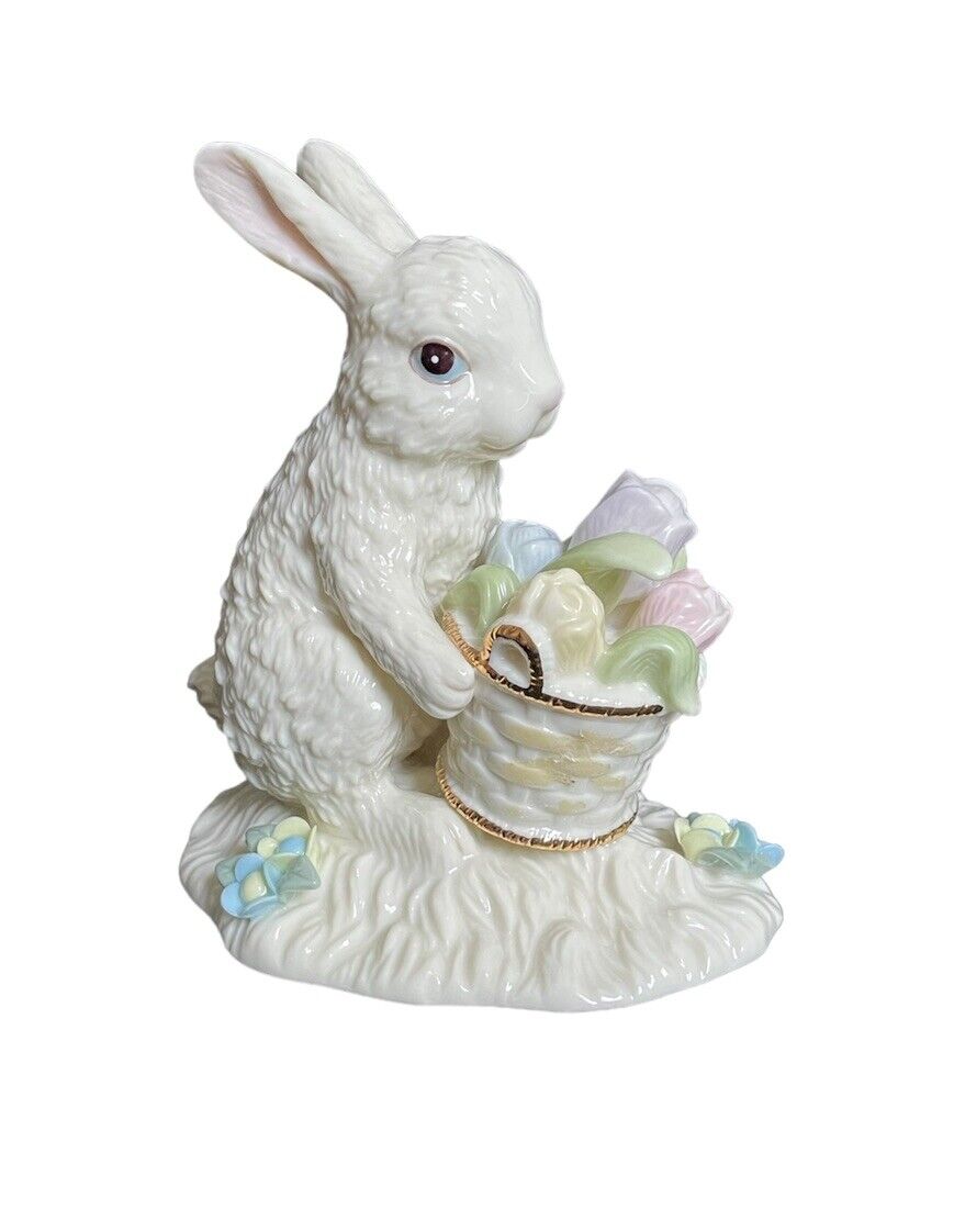 Vintage LENOX Bunny Rabbit W/ Basket Of Flowers Collectible Figurine