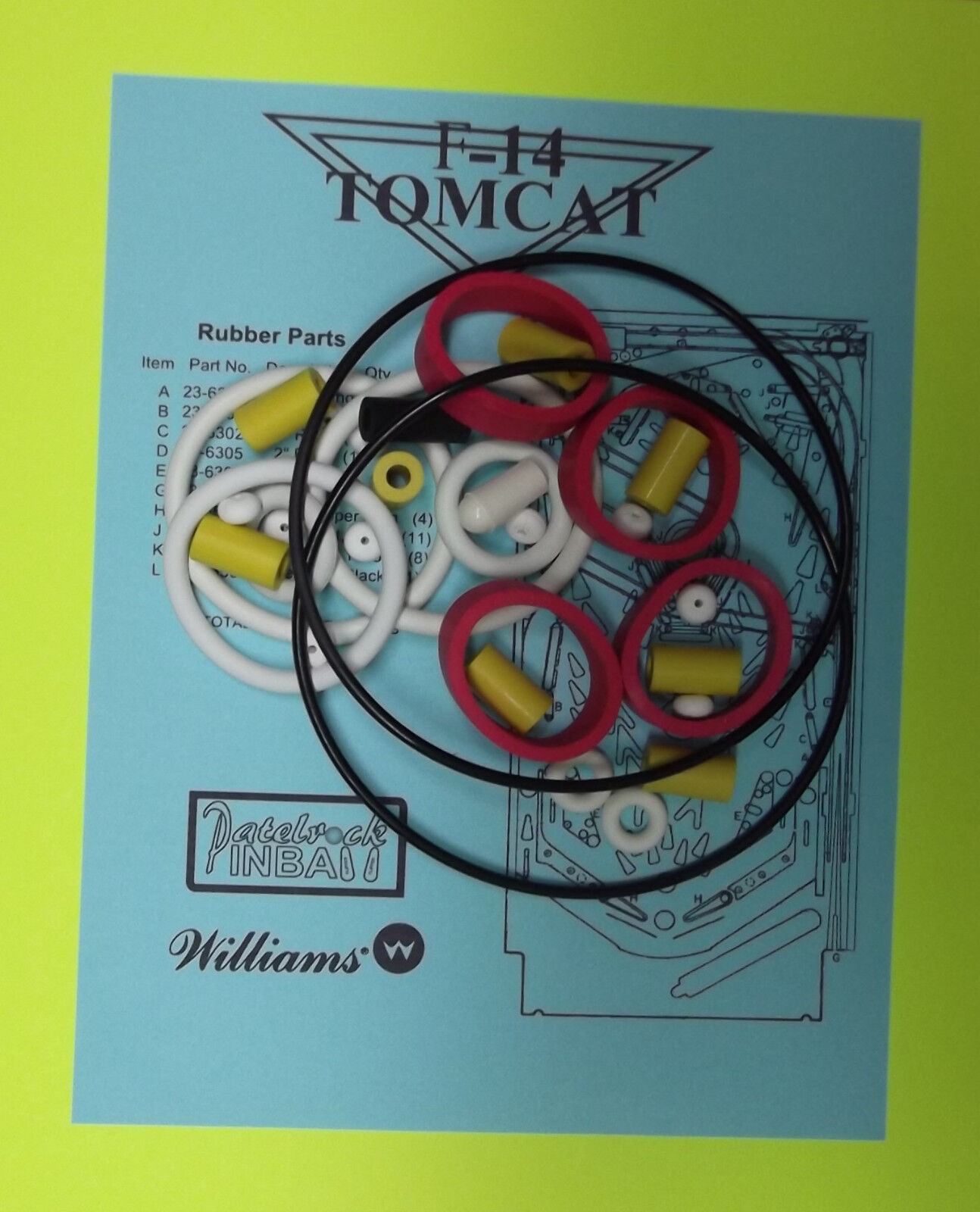 1987 Williams F-14 Tomcat Pinball Machine Rubber Ring Kit