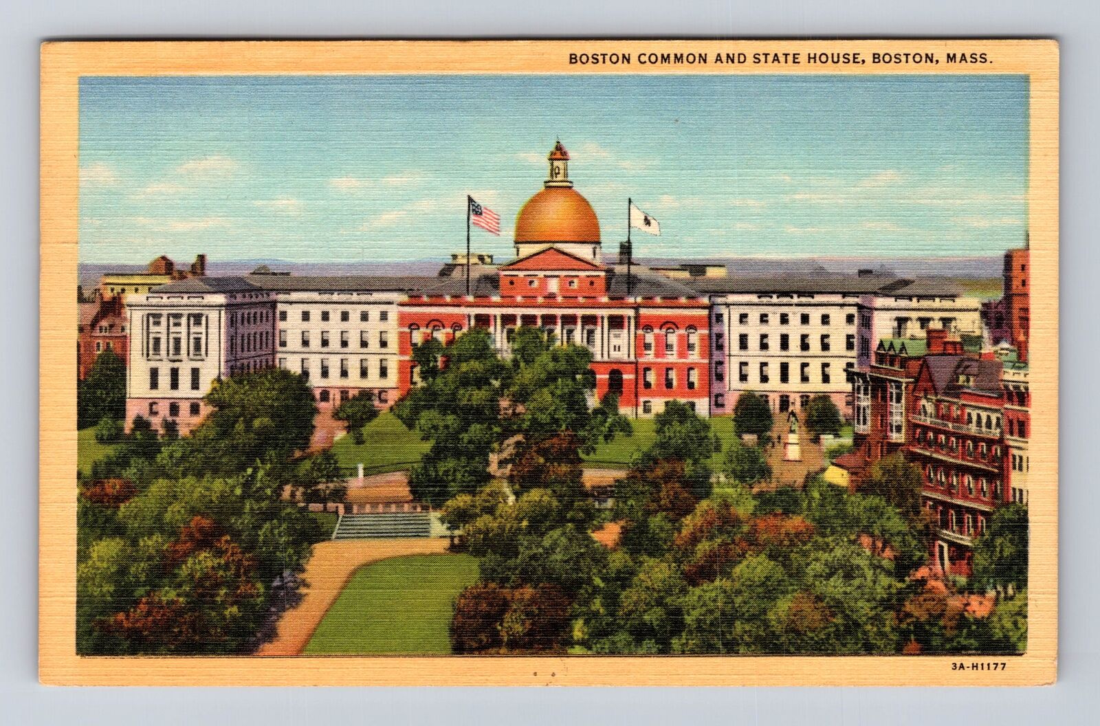 Boston MA-Massachusetts, Boston Common, State House, Vintage c1942 Postcard
