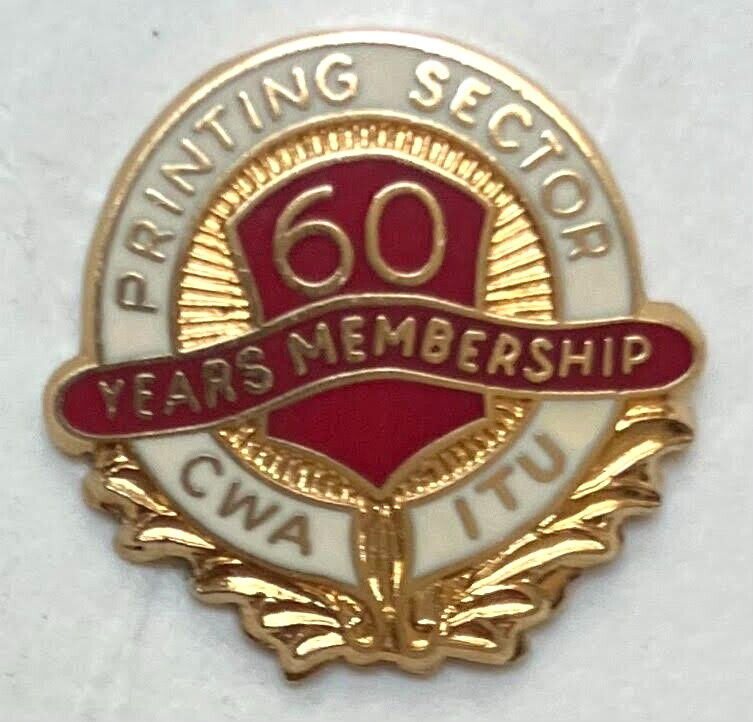 Rare Vintage Printing Sector 60 Year Membership Lapel Pin. 24K Gold -Signed