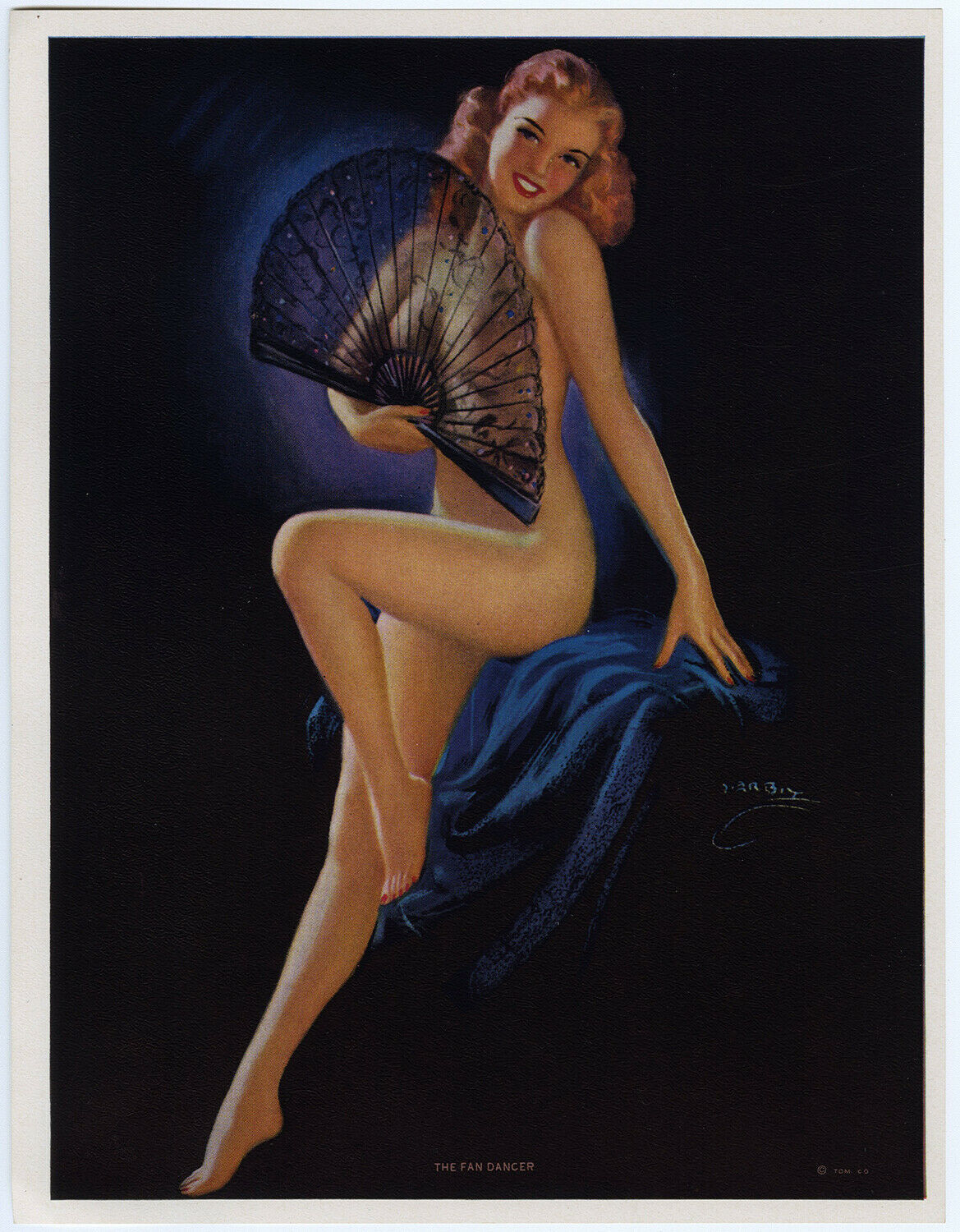 Original 1940s Jules Erbit Pin-Up Print Fan Dancer Fanciful Risqué Redhead