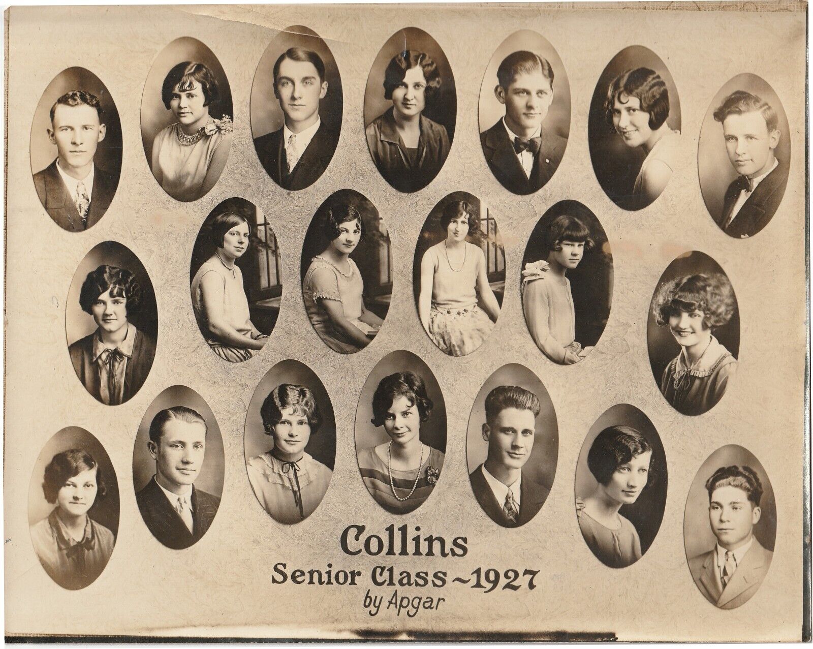 Original Collins High School Senior Class Photo 1927 Iowa IA Only 20 Graduates