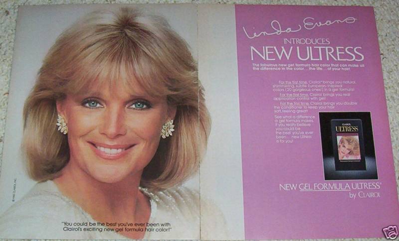1985 advertising - Clairol Ultress hair color beauty LINDA EVANS 2-page print AD