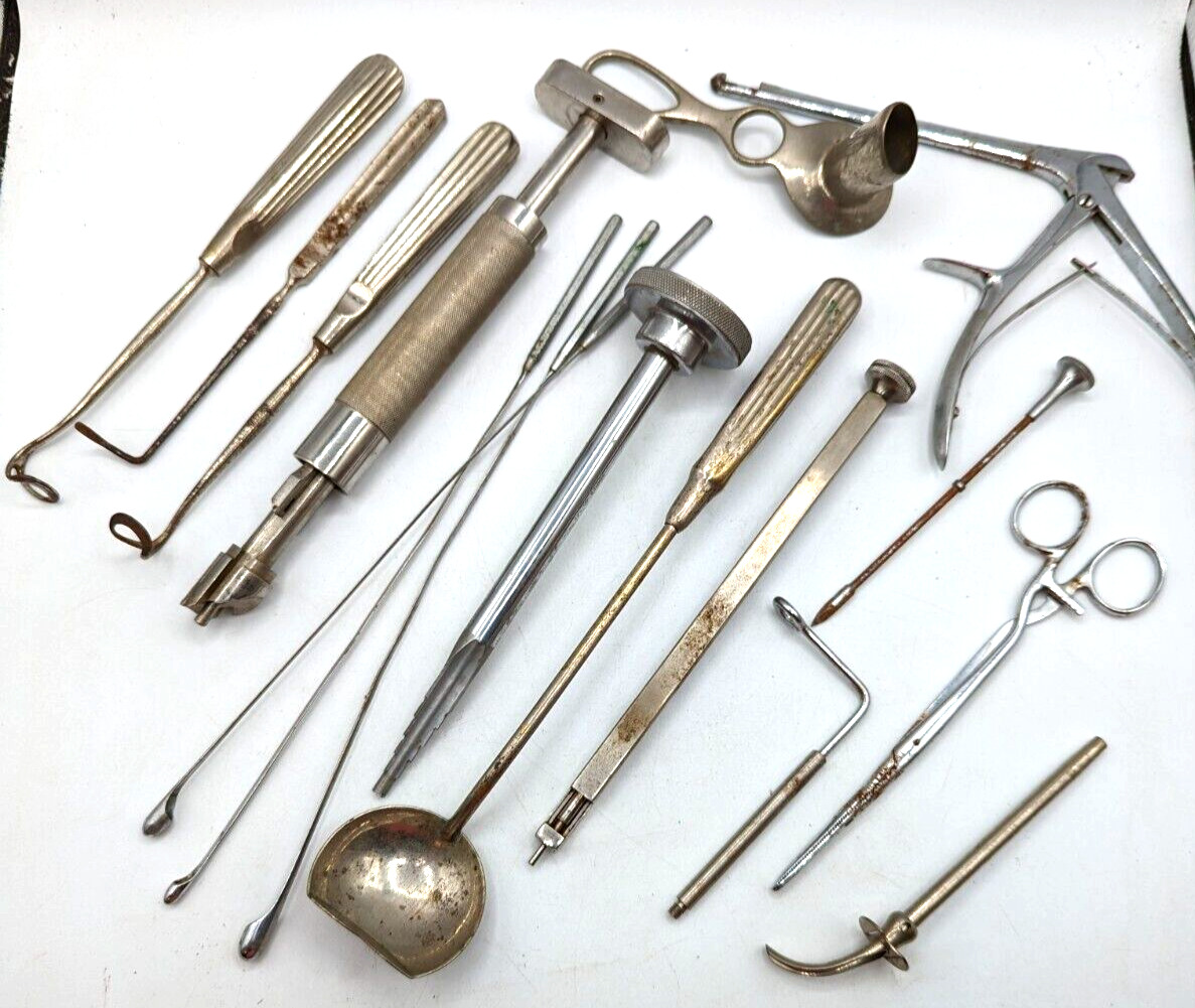 Lot 16 Vintage Medical / Dental (?) Tools Exam Surgical Instruments Tools