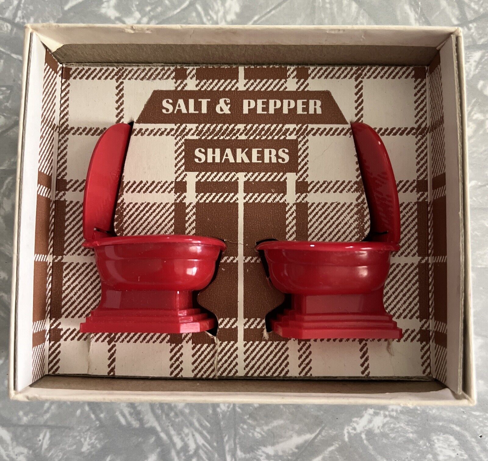 Vintage H. F. & Co. Red Plastic  Toilet Salt & Pepper Shakers