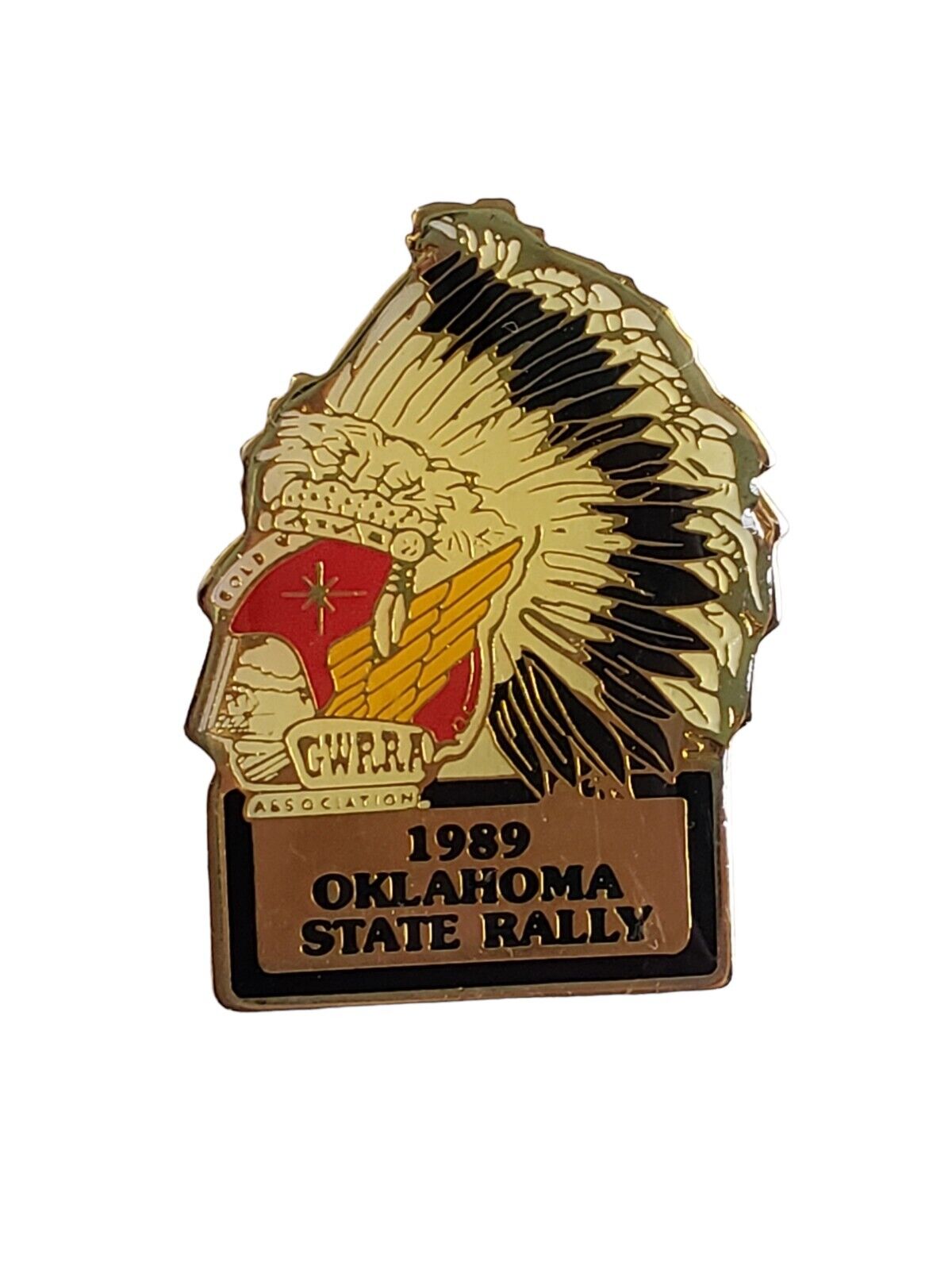 1989 Oklahoma State Rally Helmet Headdress GWRRA Gold Wing Road Riders Pin Lapel