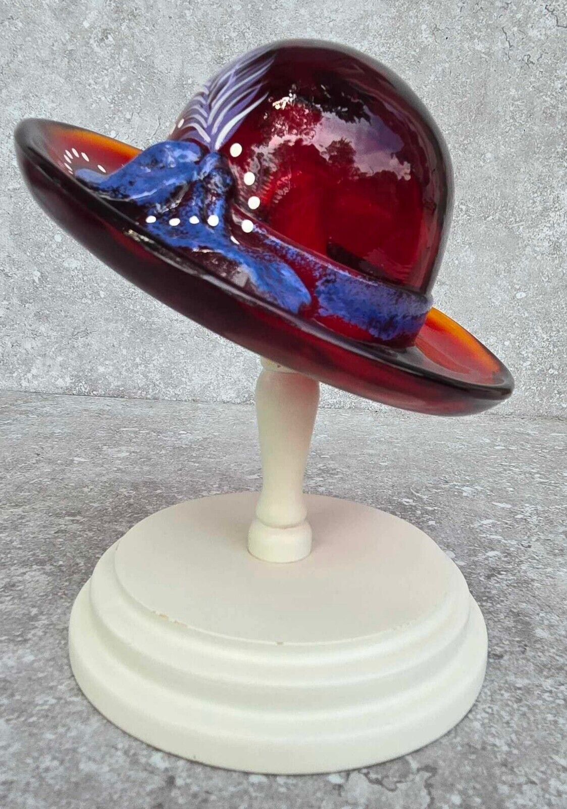 Nancy Fenton J Frederic Hand Painted Ruby Red Hat Society Art Glass FREE US SHIP