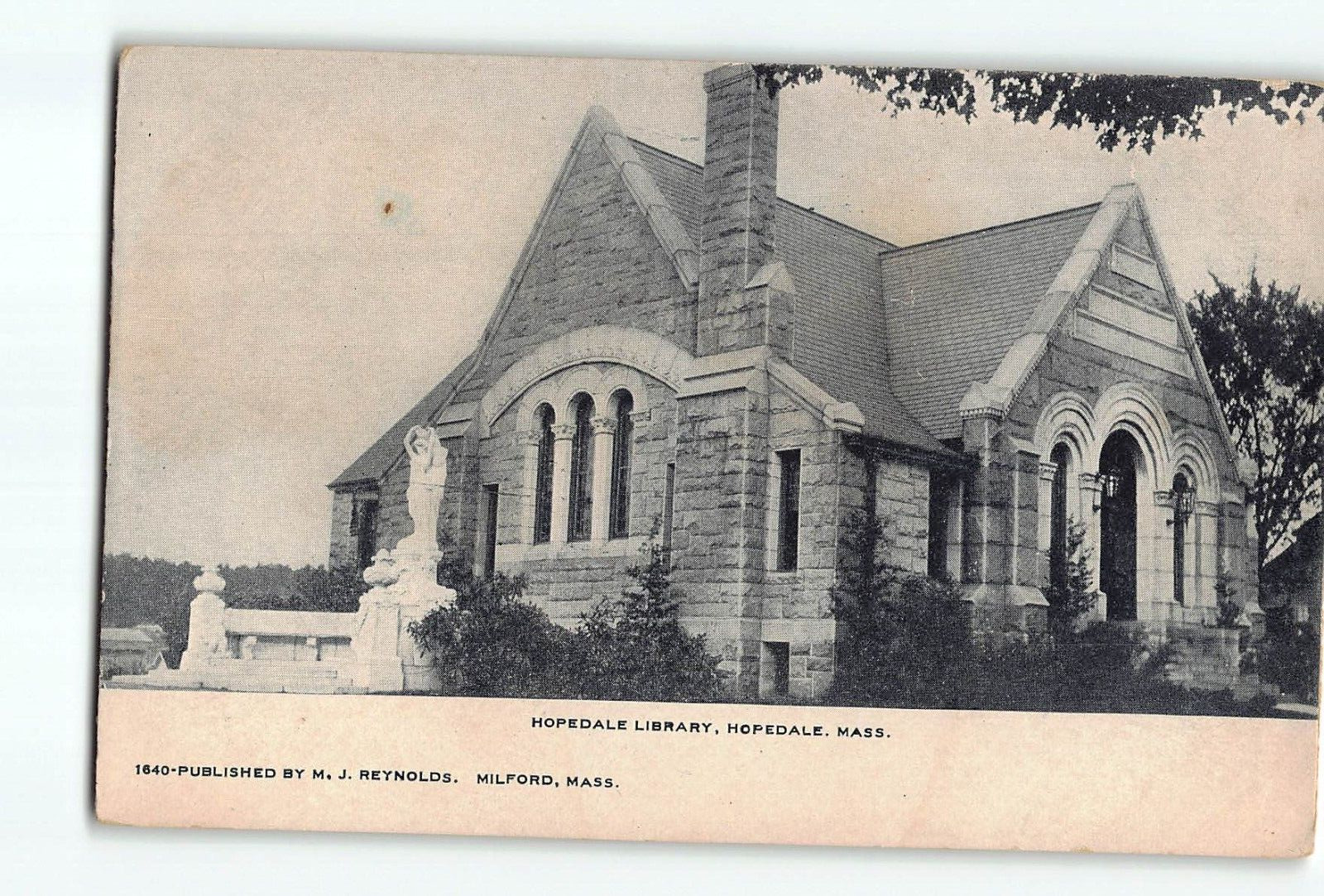 Old Vintage Postcard of Hopedale Library Hopedale MA