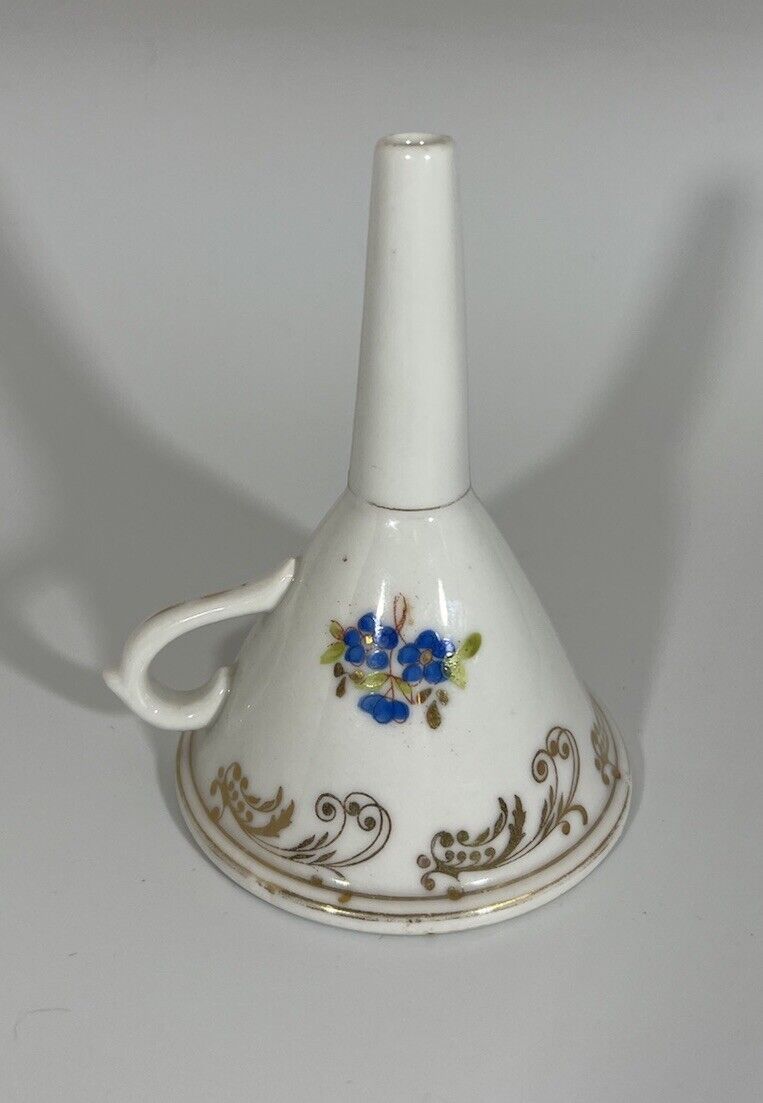 Vintage Hand Painted English Porcelain FUNNEL With Floral and Gold Decoration