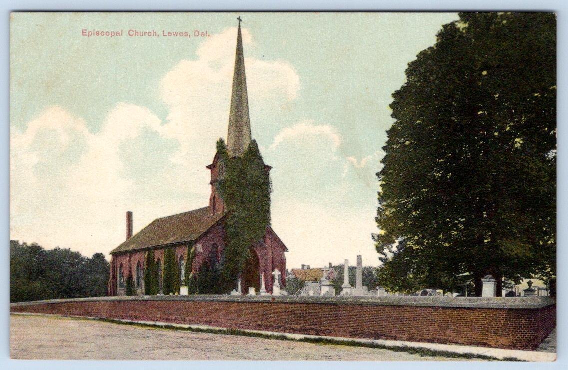 1910\'s LEWES DELAWARE EPISCOPAL CHURCH CEMETERY GRAVEYARD BRICK FENCE POSTCARD