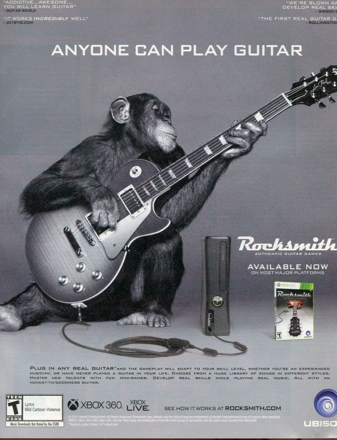 2011 Print Ad of Rocksmith XBOX 360 game advertisement monkey playing guitar