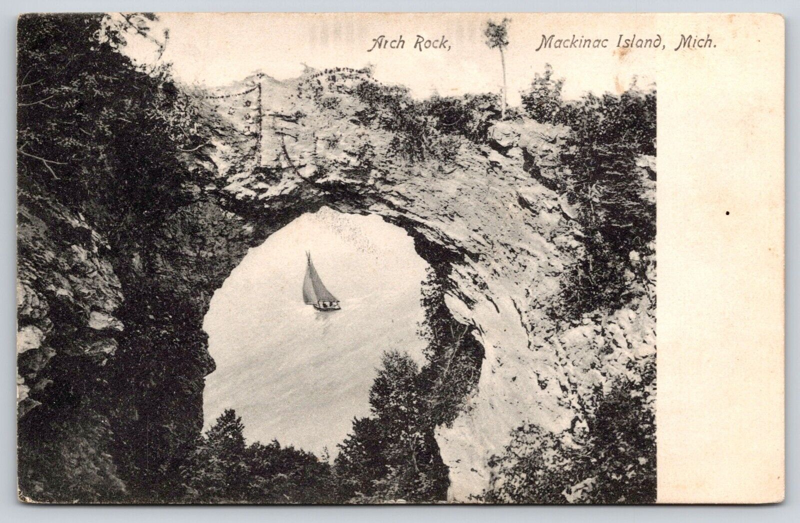 Arch Rock Mackinac Island Scenic View Sailboat Michigan MI c1908 Postcard