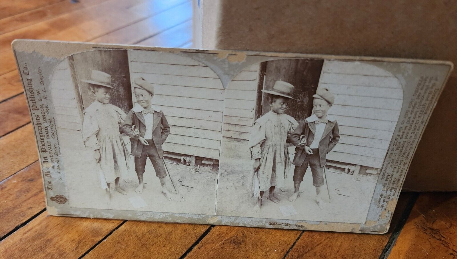 Antique 1898 Stereoview Card Black Children Photographer Singley