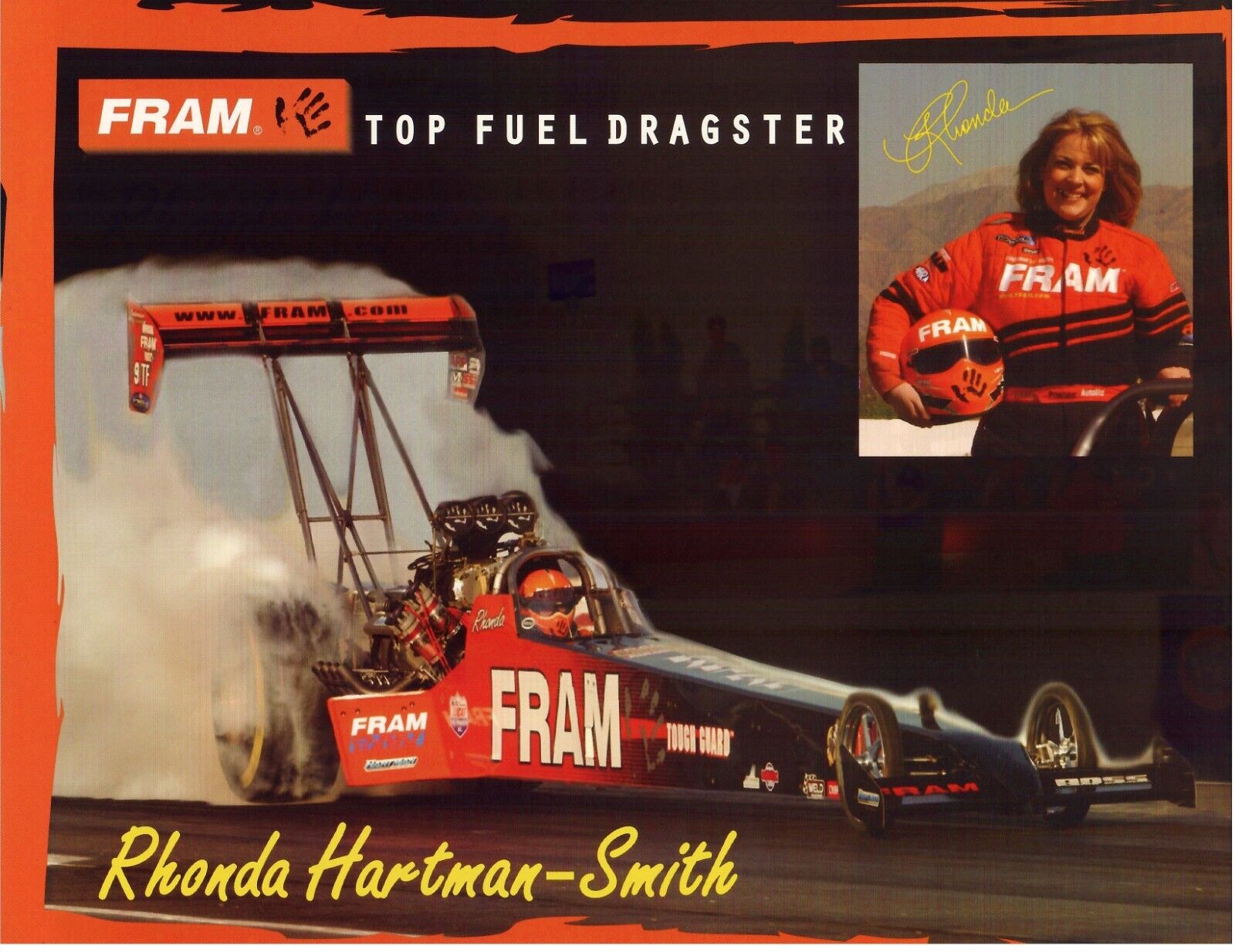 Vintage Poster Card 2003 Rhonda Hartman Smith NHRA Fram Top Fuel Dragster