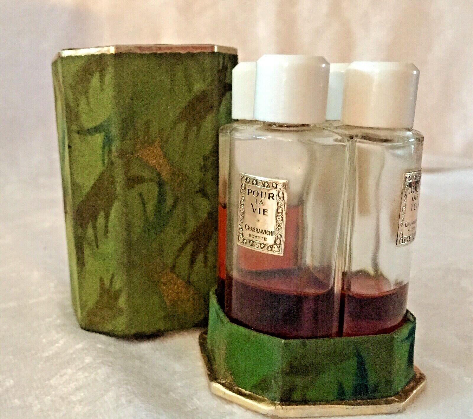 Vintage CHABRAWICHI EGYPT Perfume Parfum Set RARE 4 Glass Bottles Original Box