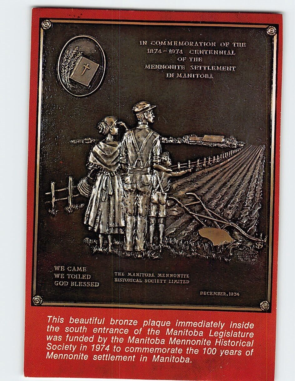 Postcard Bronze plaque Manitoba Legislature Winnipeg Canada