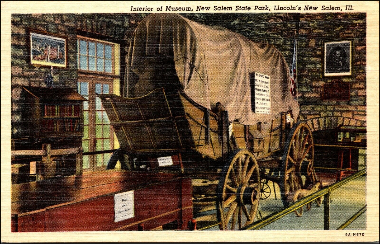 C.1939 New Salem, IL. State Park. Abraham Lincoln Museum. Covered Wagon. VTG
