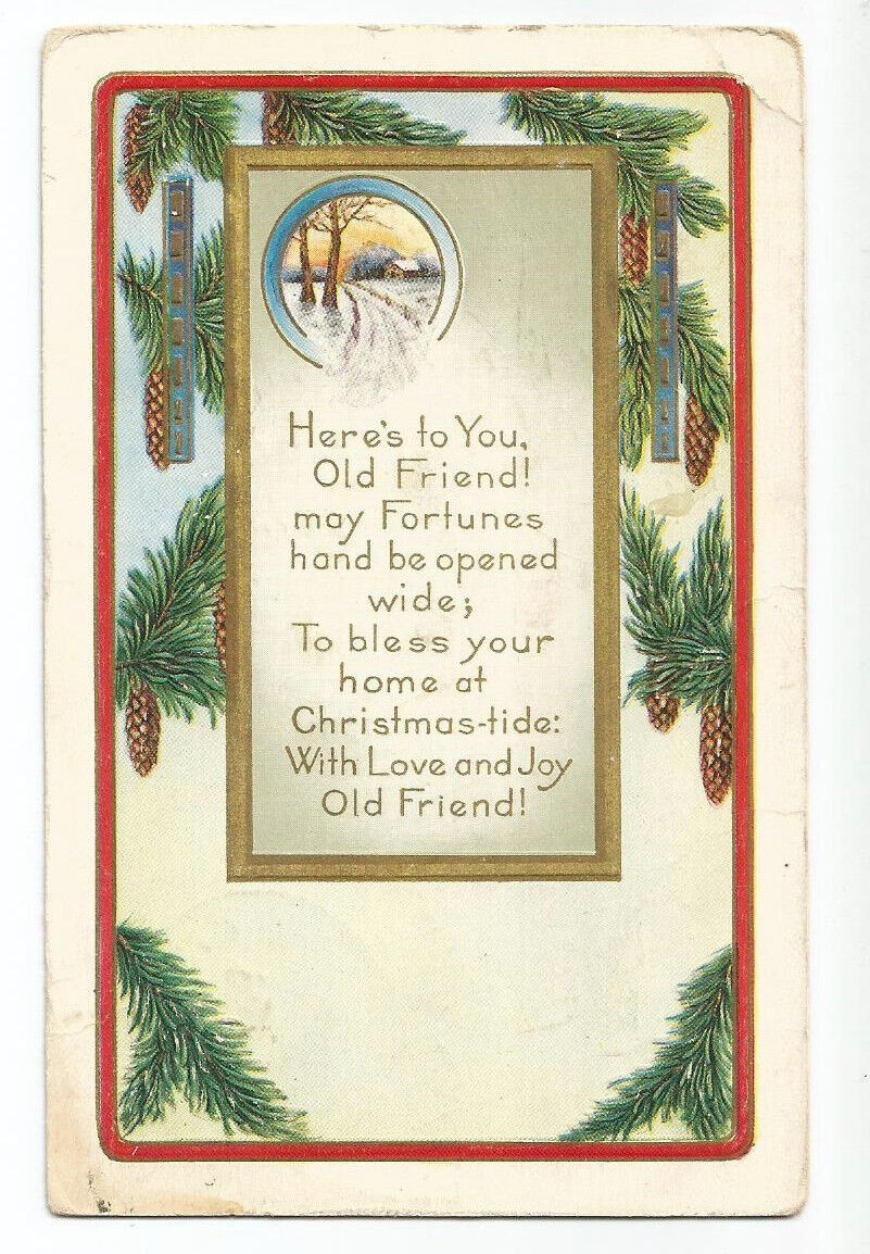 Christmas Greeting Postcard Embossed Poem Embossed
