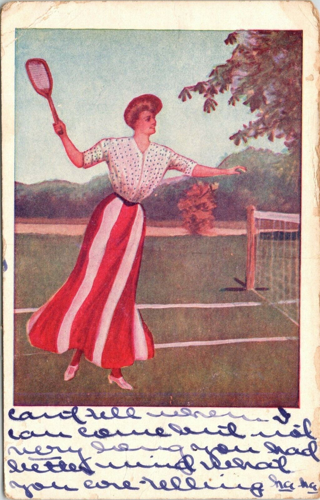 C1908 Beautiful Woman Playing Tennis Glamour Postcard 722