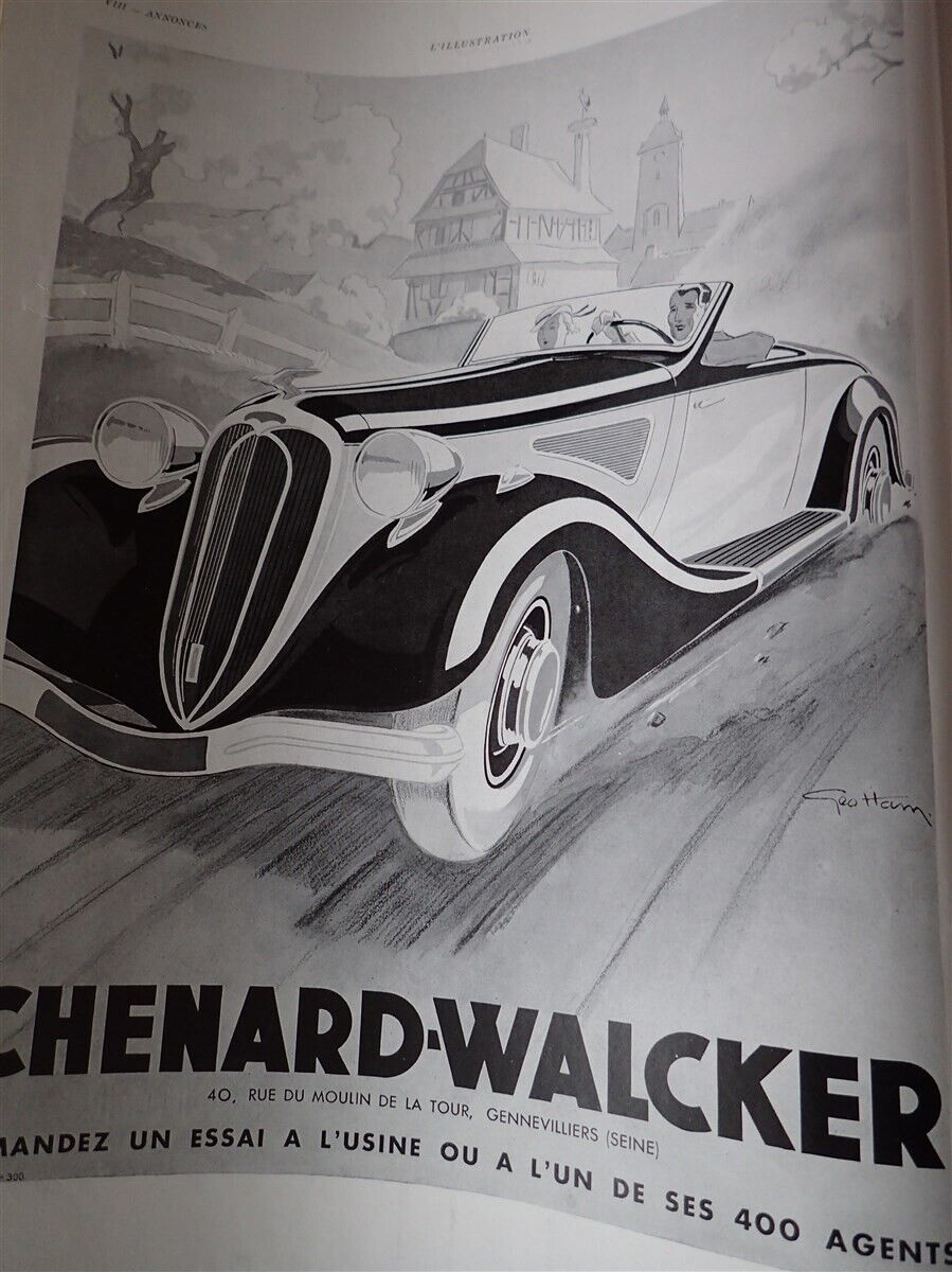 CHENARD & WALKER illustrated by GEO HAM 88 paper advertising ILLUSTRATION 1936