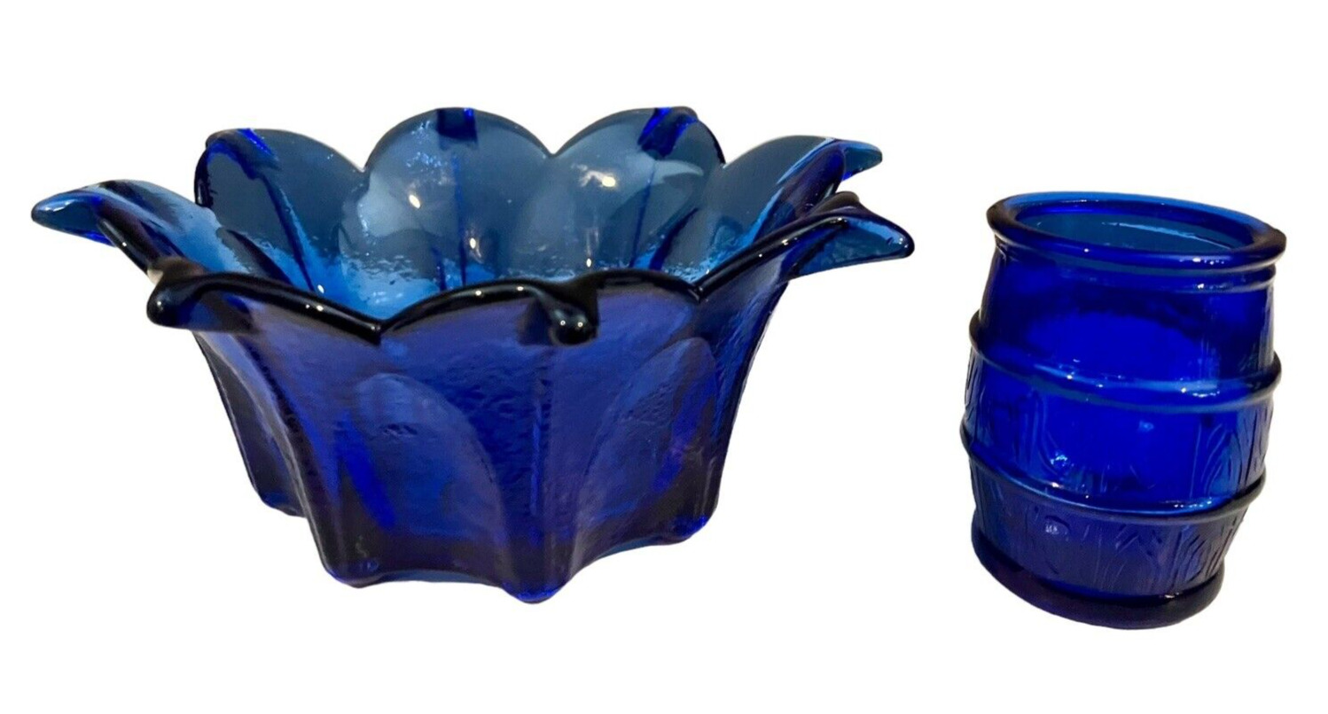Vintage Cobalt Blue Candle Holder and Match or Toothpick Holder Midcentury Decor