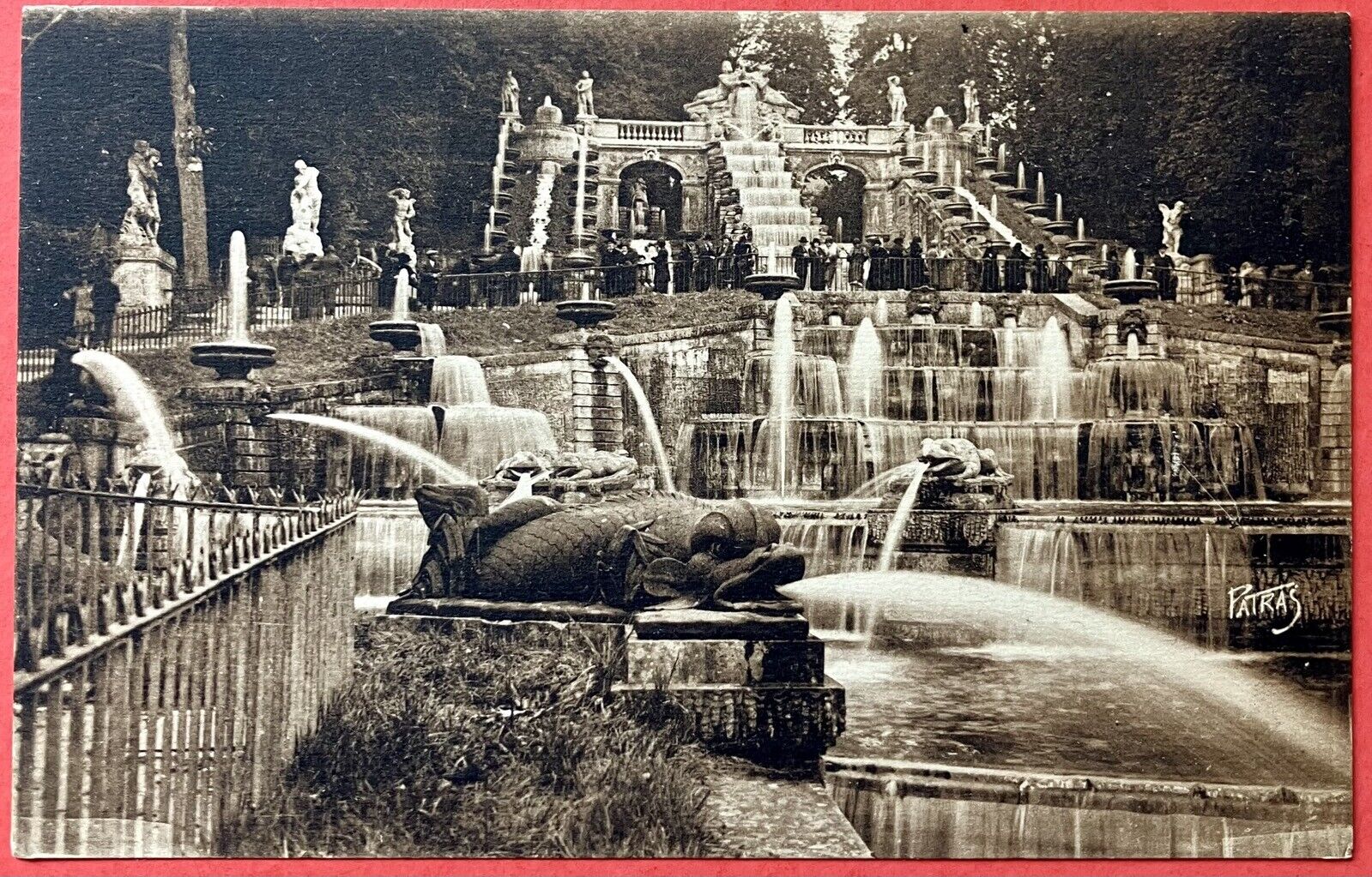 DRAGON FOUNTAIN & WATERFALL ~ ST CLOUD, FRANCE ~ SEPIA PHOTO postcard~1930s 