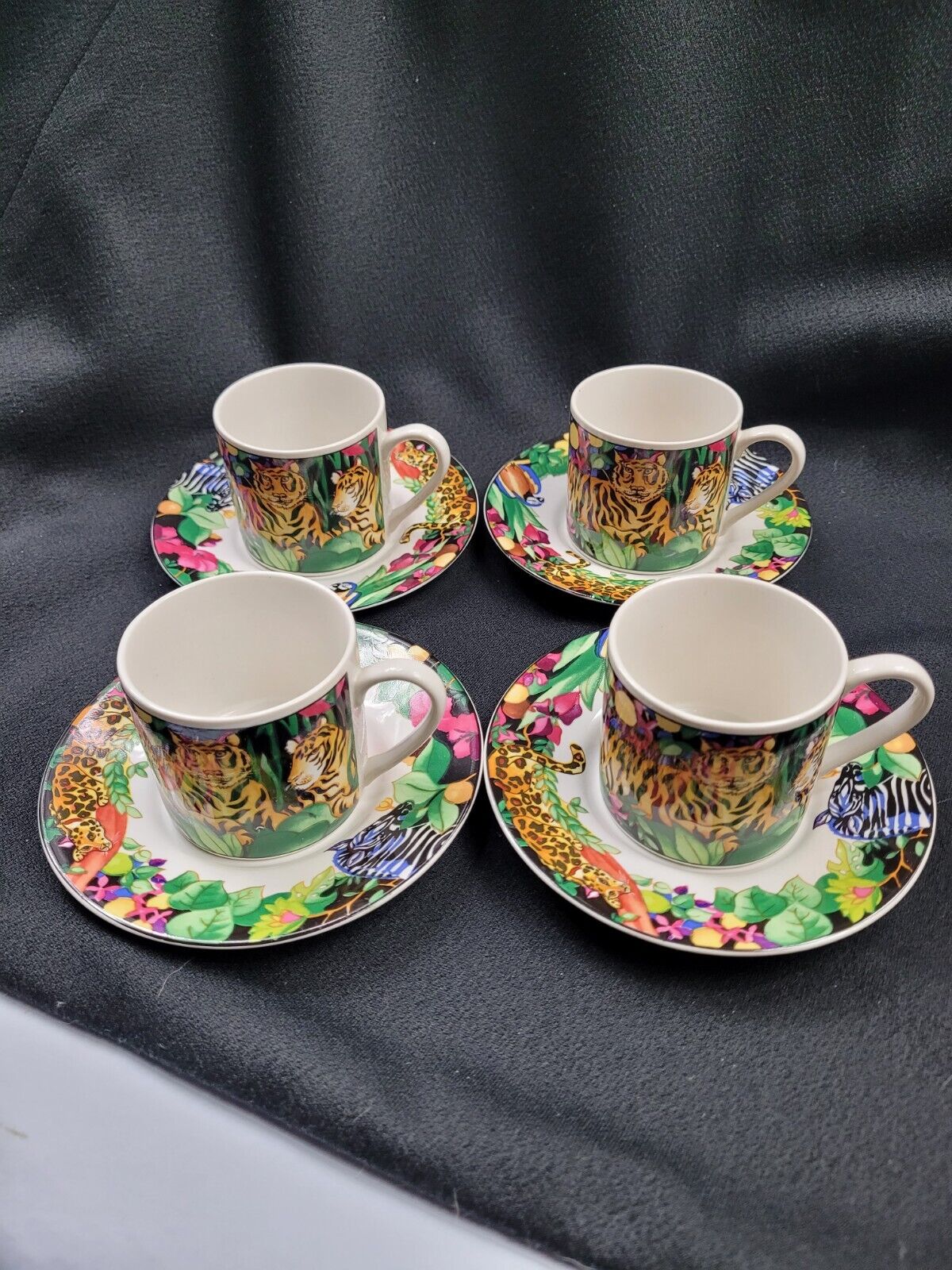 Vtg '93 Demitasse Expresso, Cappuccino Coffee Cups Saucers Sakura By Sue Zipkin 