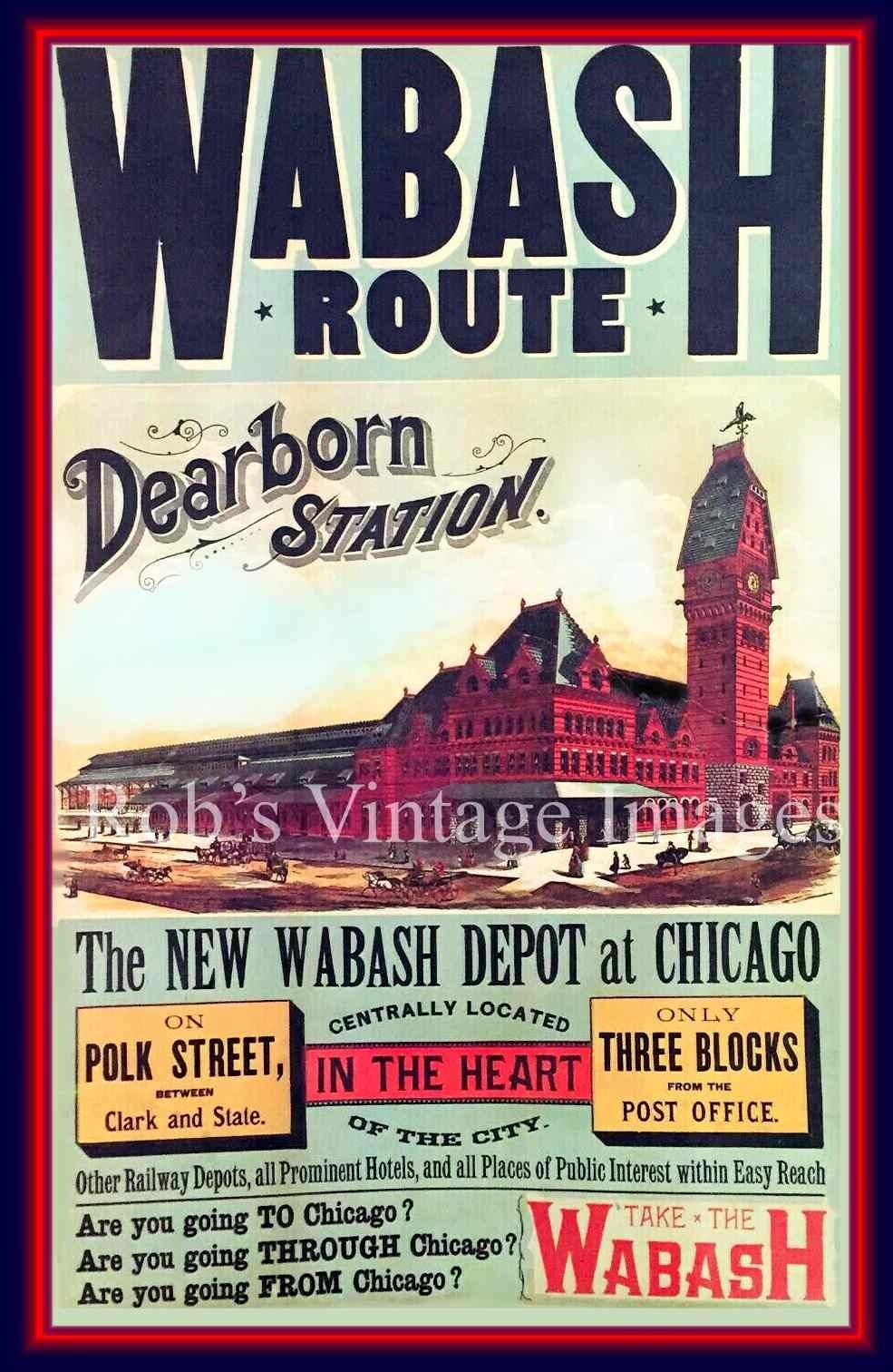 Wabash Railroad Vintage Dearborn Station Chicago train Poster small