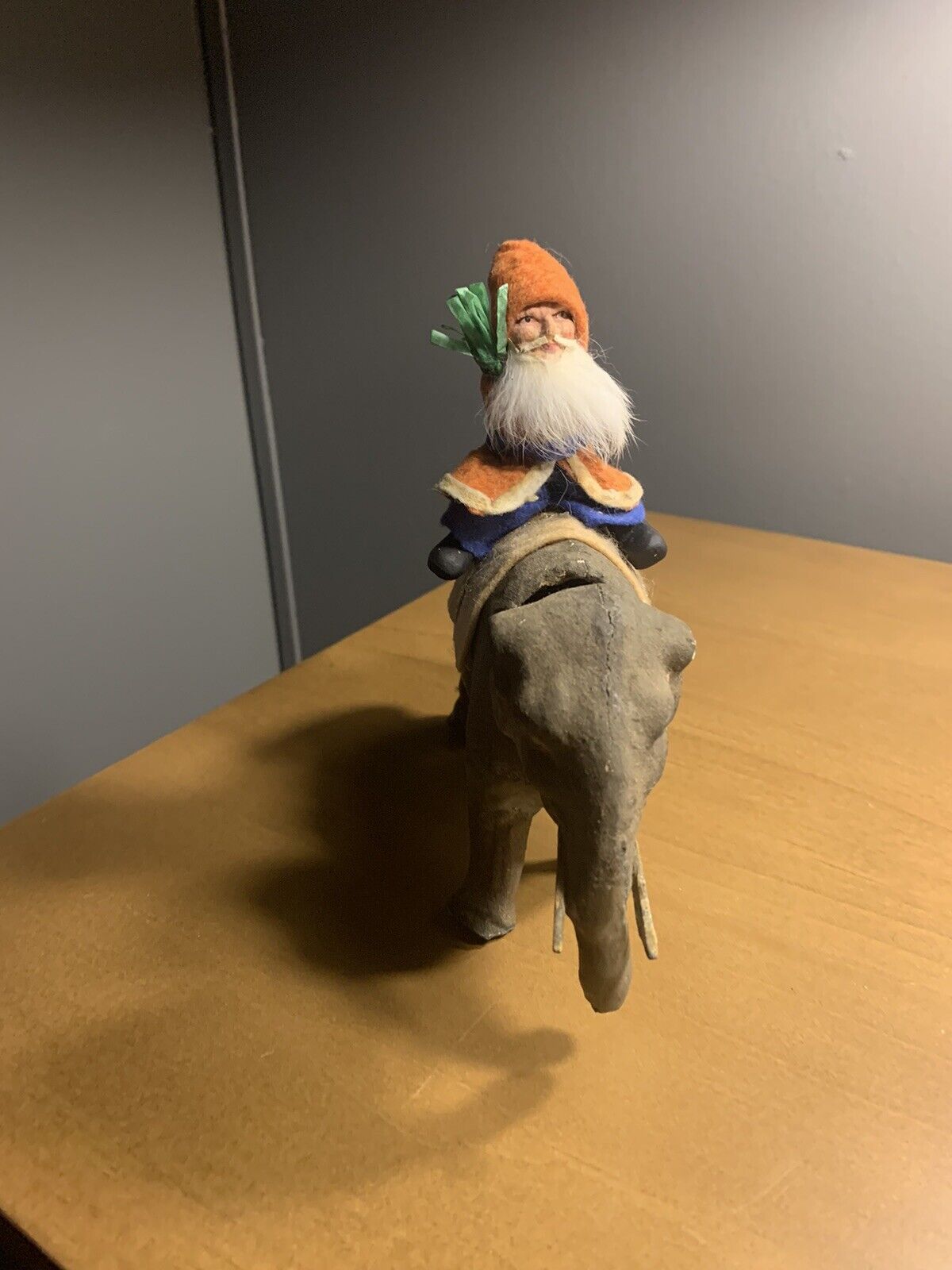 Antique Clay German Belsnickle Santa Rides Paper Mache Nodder Elephant