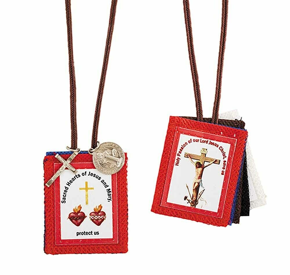 5 Fold Scapular With Medal And Crucifix (B3678) - 2\