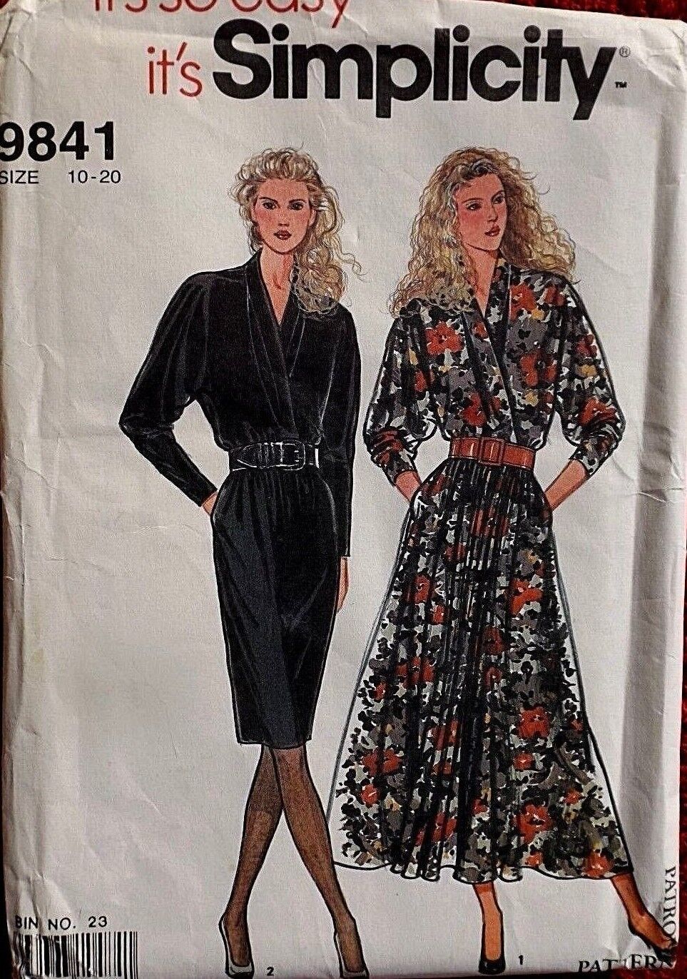 Vintage Simplicity 9841 Ladies Stylish Dolman Sleeve Dress Sizes 10 to 20 