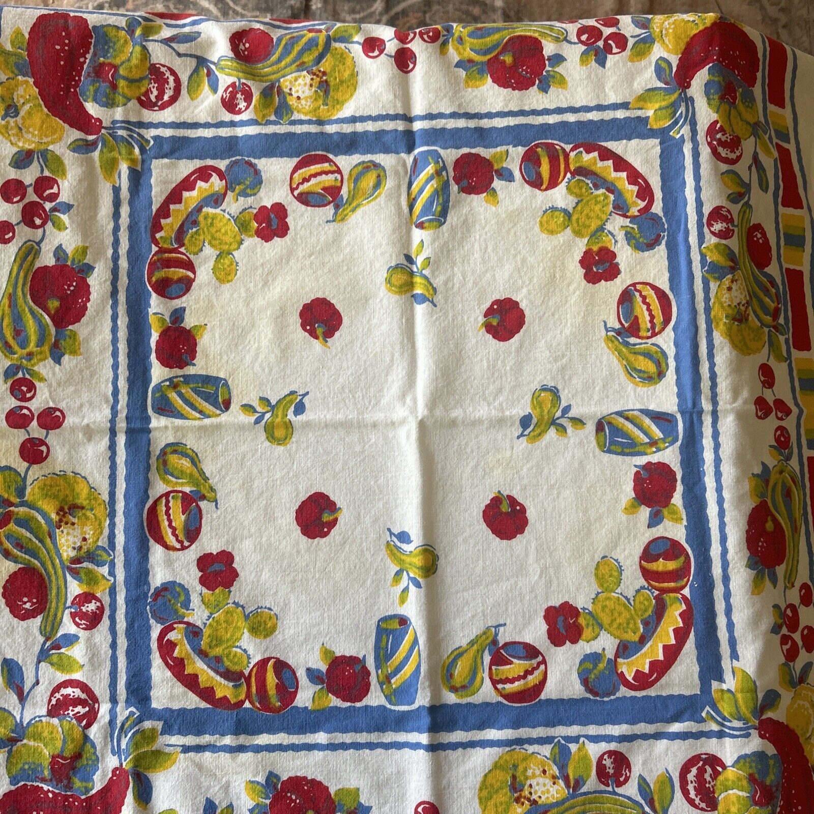 Vtg MCM Tablecloth Small Square 34” Granny Core