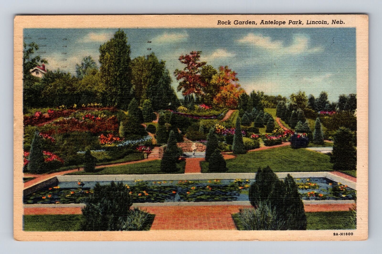 Lincoln NE-Nebraska, Antelope Park Rock Garden, Pond, Vintage c1954 Postcard