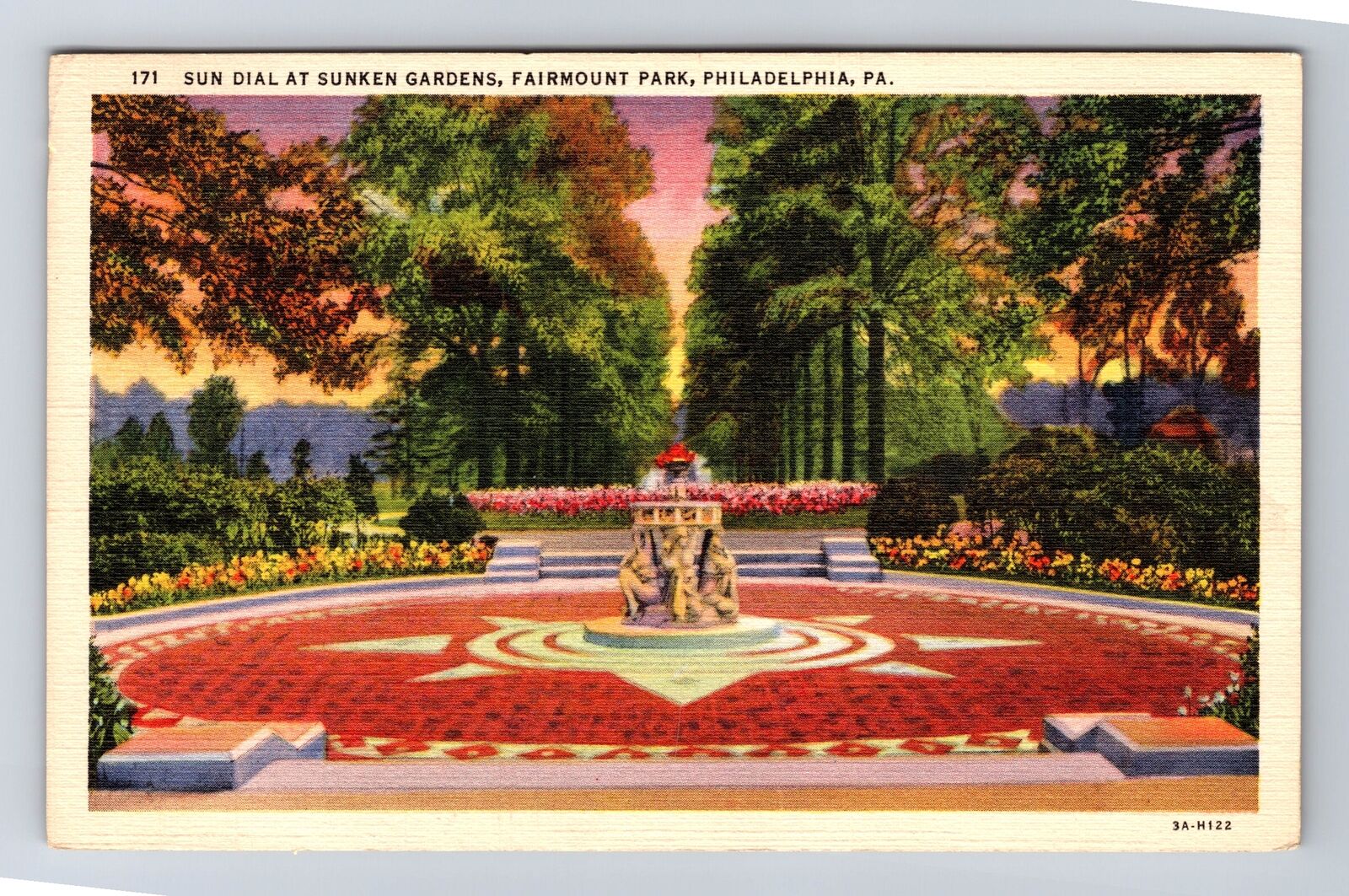 Philadelphia PA-Pennsylvania, Sun Dial At Sunken Gardens, Vintage Postcard