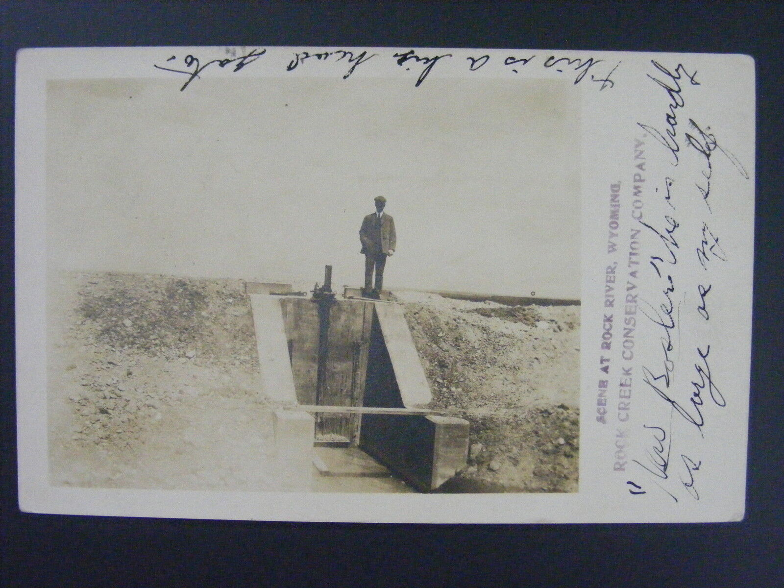 Rock River Wyoming Rock Creek Conserv Co Head Gate Real Photo Postcard RPPC 1911