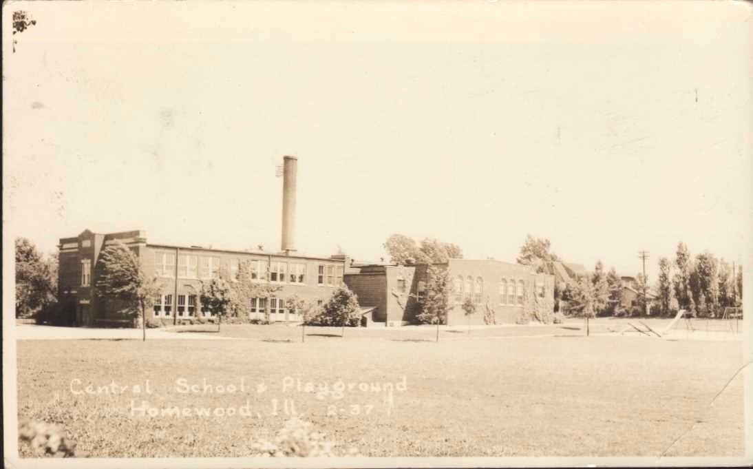 1943 HOMEWOOD  IL Illinois SCHOOL PLAYGROUND real photo RPPC Postcard