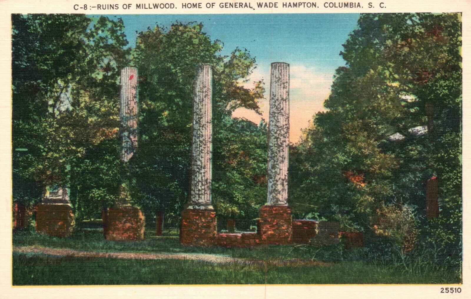 Vintage Postcard 1930\'s Ruins of Millwood Home of General Wade Hampton Columbia
