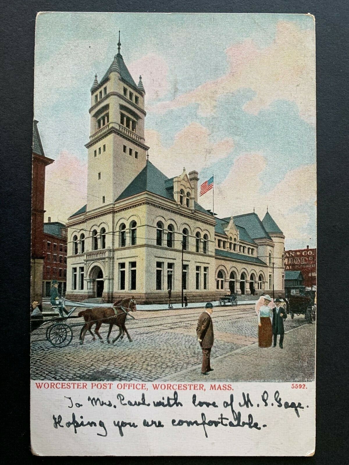 Postcard Worcester MA - c1900s Post Office 