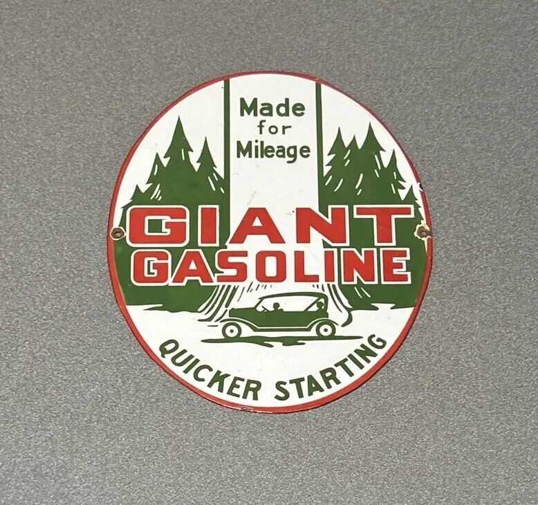 VINTAGE GIANT GASOLINE PORCELAIN SIGN CAR GAS OIL TRUCK