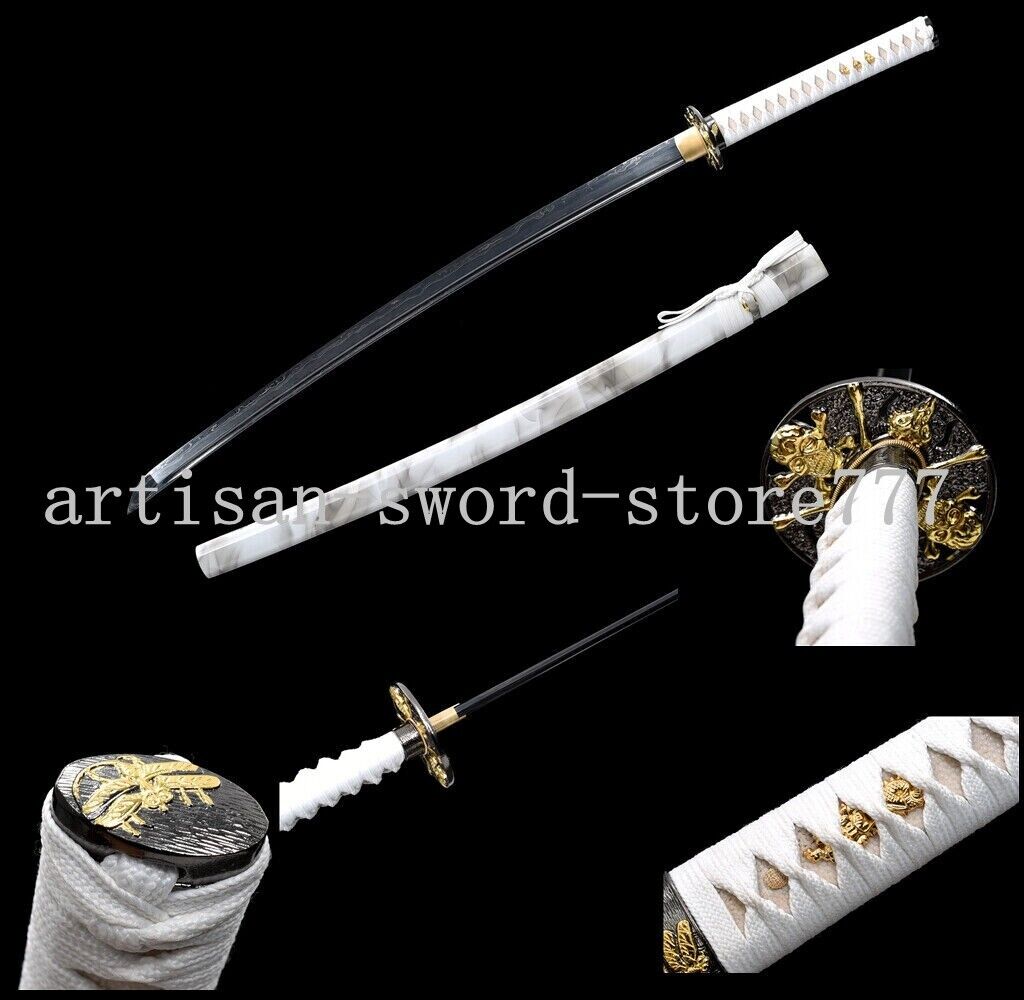 handmade Japanese Katana Samurai Sword Black Folded Steel Full Tang Sharp Blade