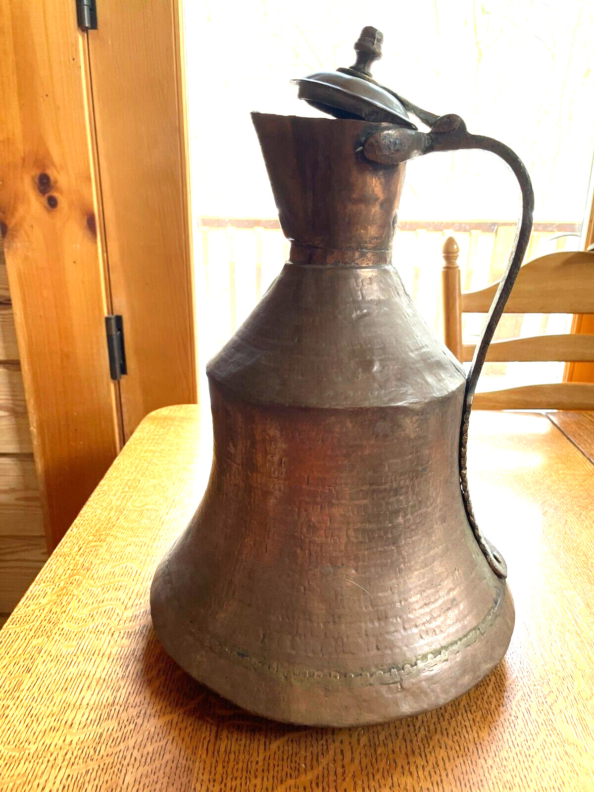 Antique Hand Hammered Copper and Brass Tea Kettle Pot 16.5 in. tall SEE PICTURE