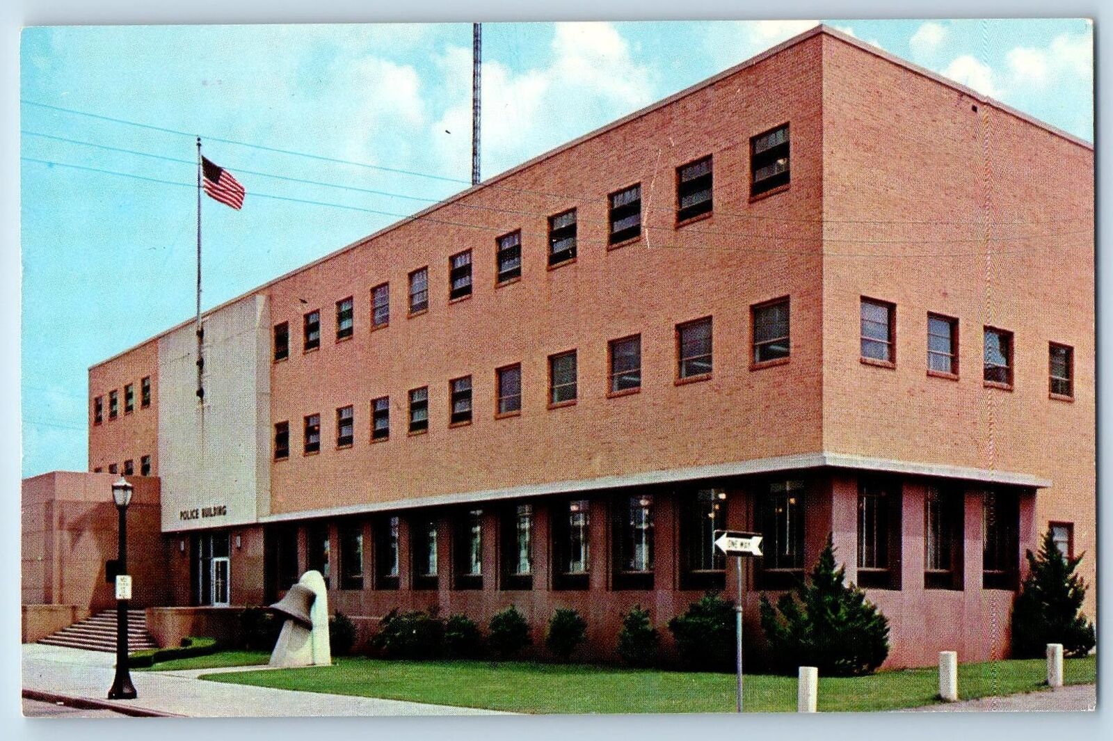 c1950's The Beautiful New Police Building US Flag Stairs Mobile Alabama Postcard