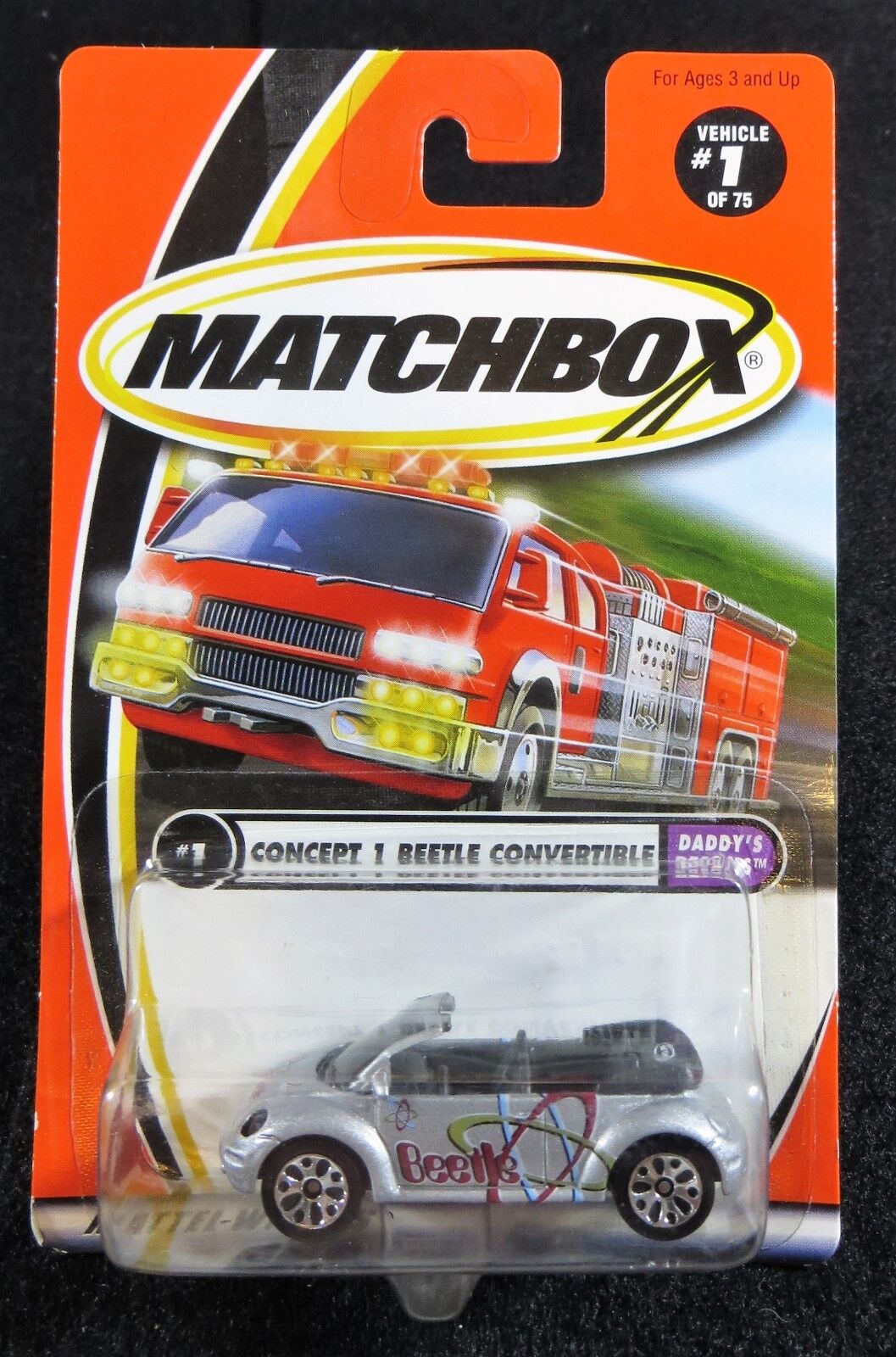2001  Matchbox    Silver Concept 1 Beetle Convertible   Card  #1  MB-7