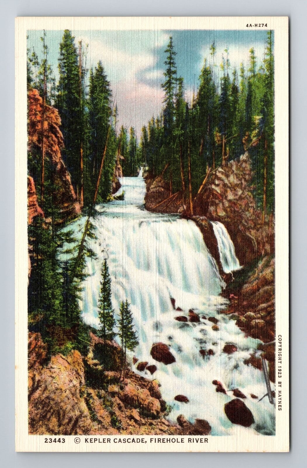 Yellowstone Park WY-Wyoming, Kepler Cascade, Firehole River, Vintage Postcard