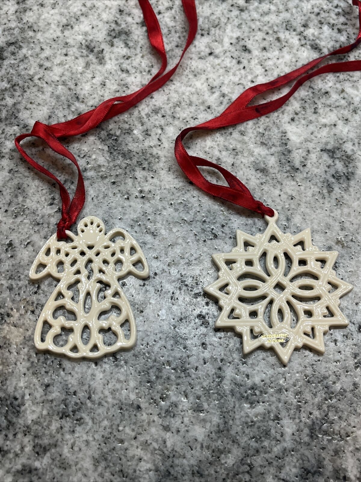 Lenox Charms Pierced Snowflake & Angel Fine China White Ornament Christmas