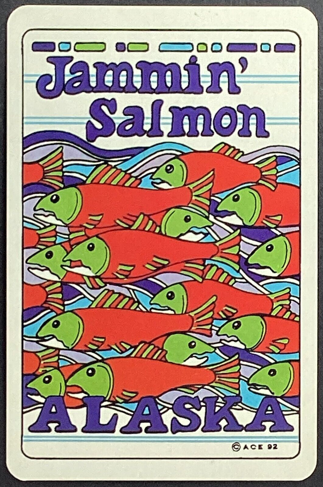 Jammin Salmon Alaska Fish Illustration VTG  Single Swap Playing Card Ace Spades