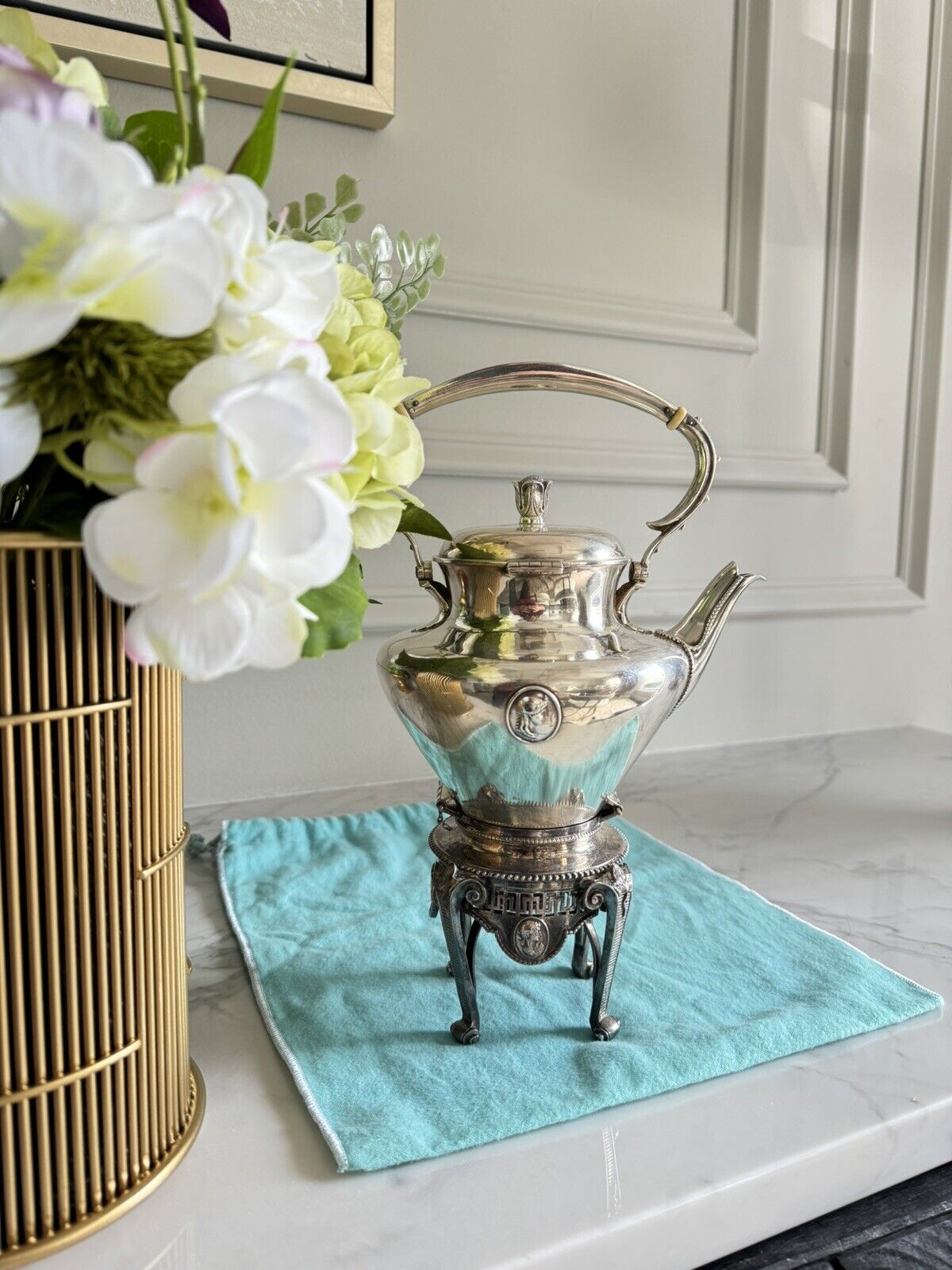 Antique Tiffany & Co. Sterling Silver Teapot Kettle w Burner 550 Broadway 890g
