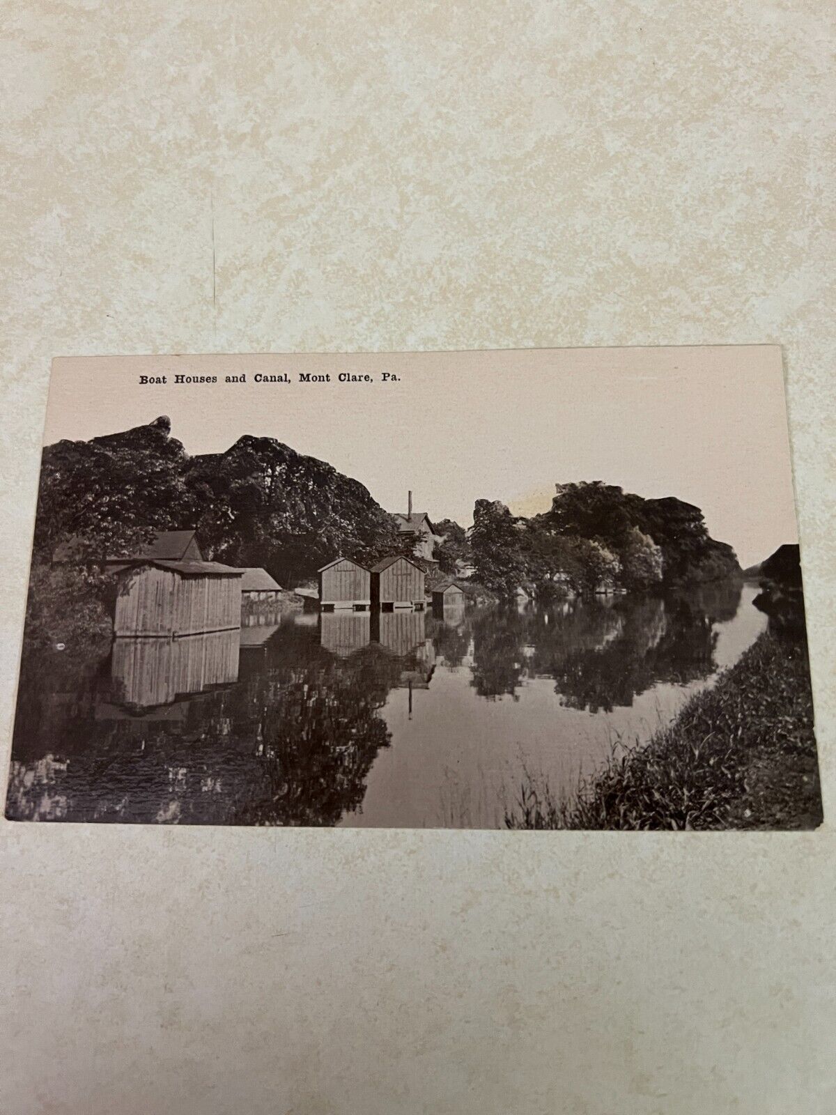 Vintage Mont Clare, Pa. Postcard:  Boat Houses and Canal