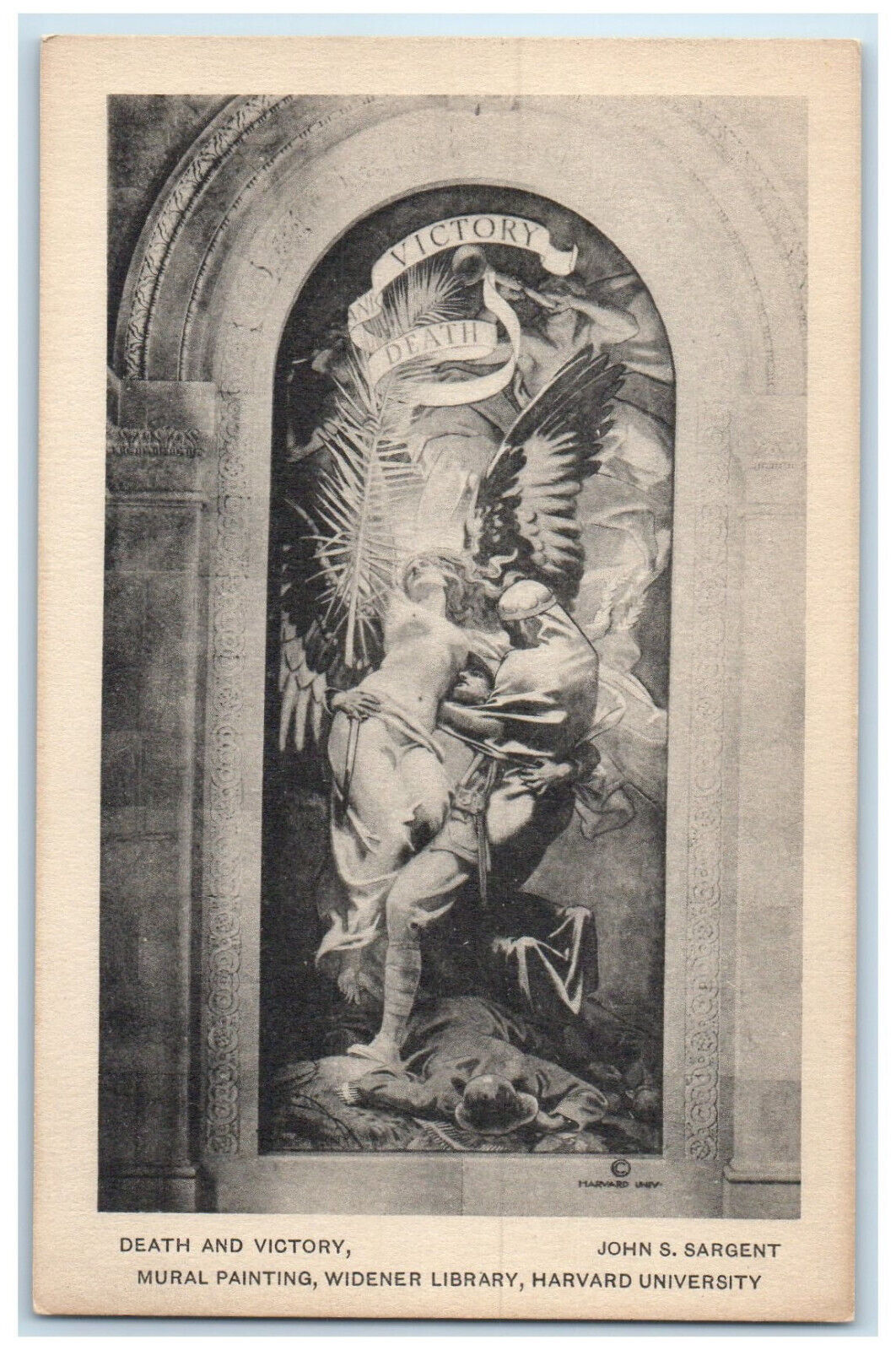 c1940's Death & Victory Mural Painting Widener Library Harvard Univ. MA Postcard