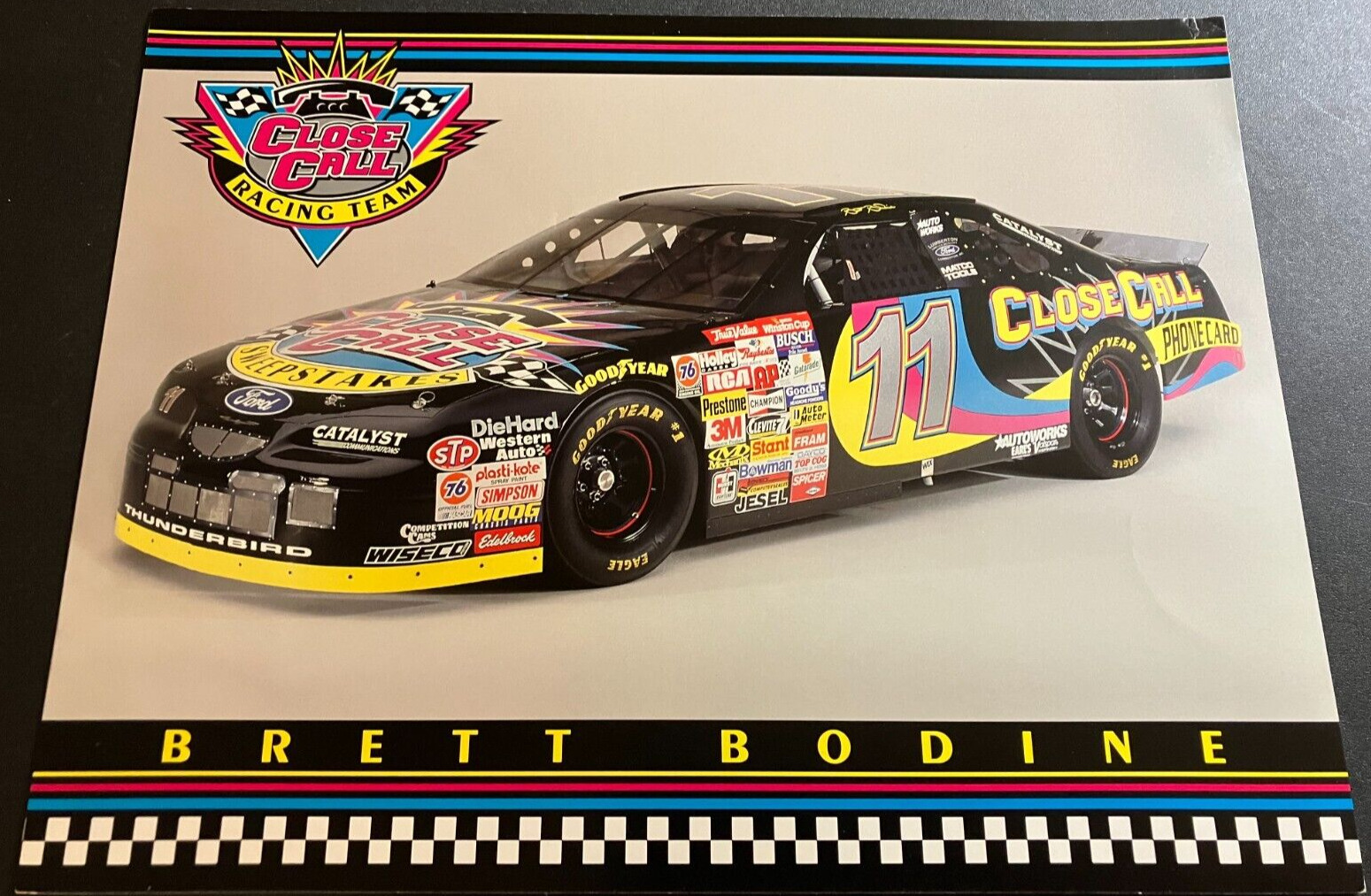 1997 Brett Bodine #11 Close Call Ford Thunderbird - NASCAR Hero Card Handout